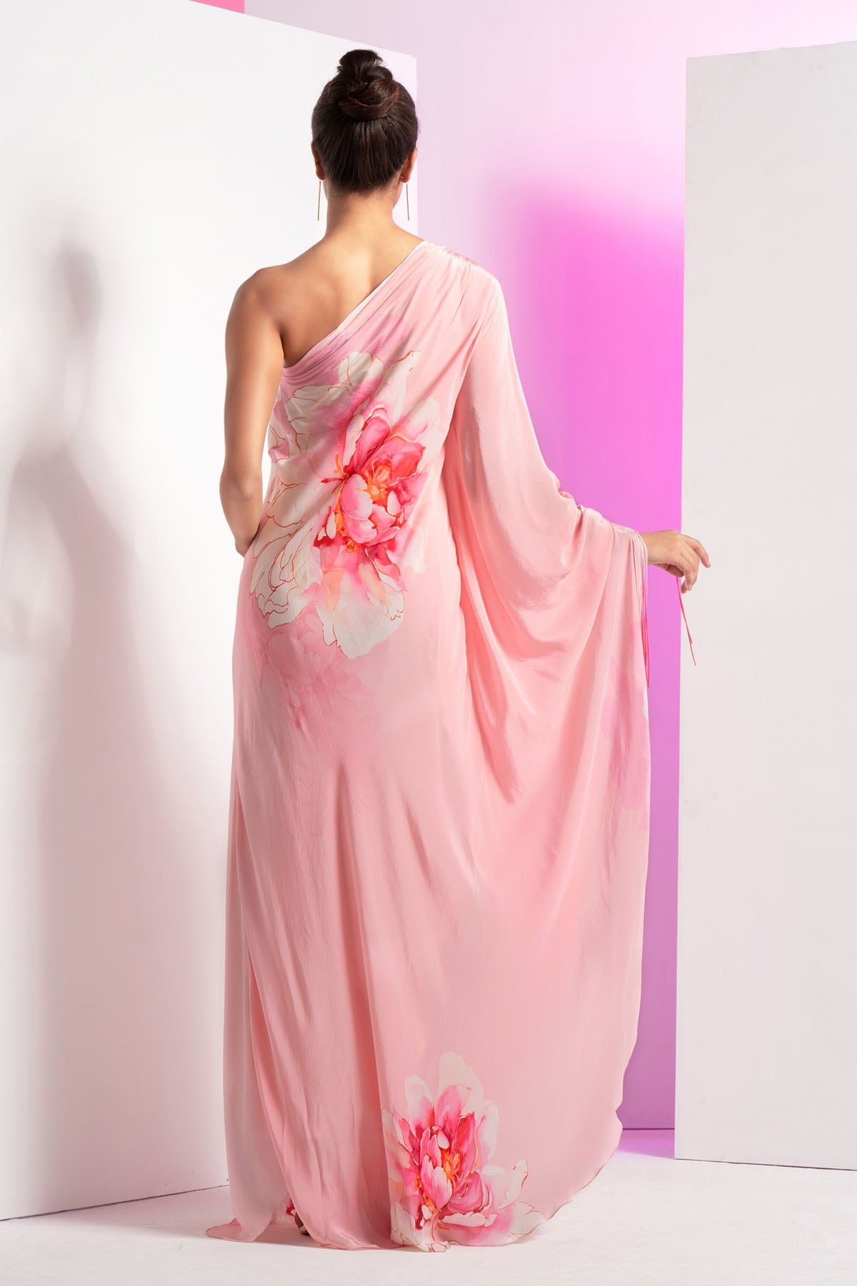 Pink Crepe One Shoulder Dress