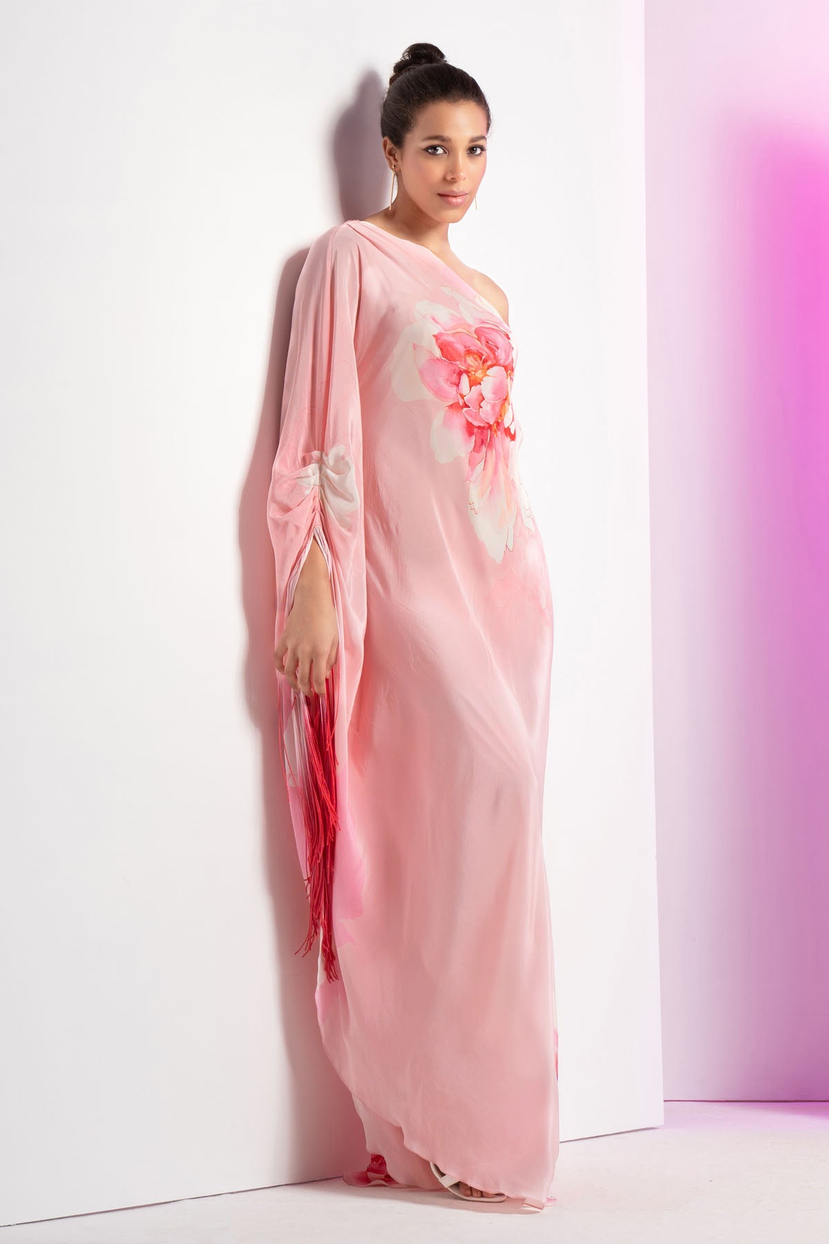 Pink Crepe One Shoulder Dress