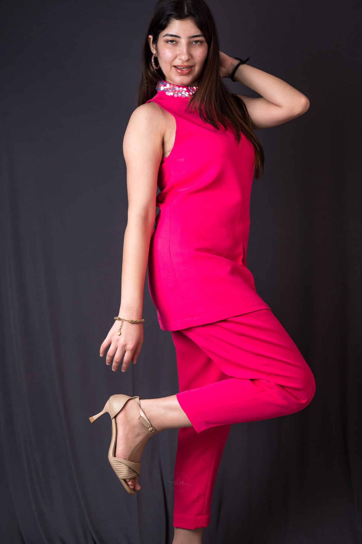 Pink Crepe Sleeveless Co-ord Set