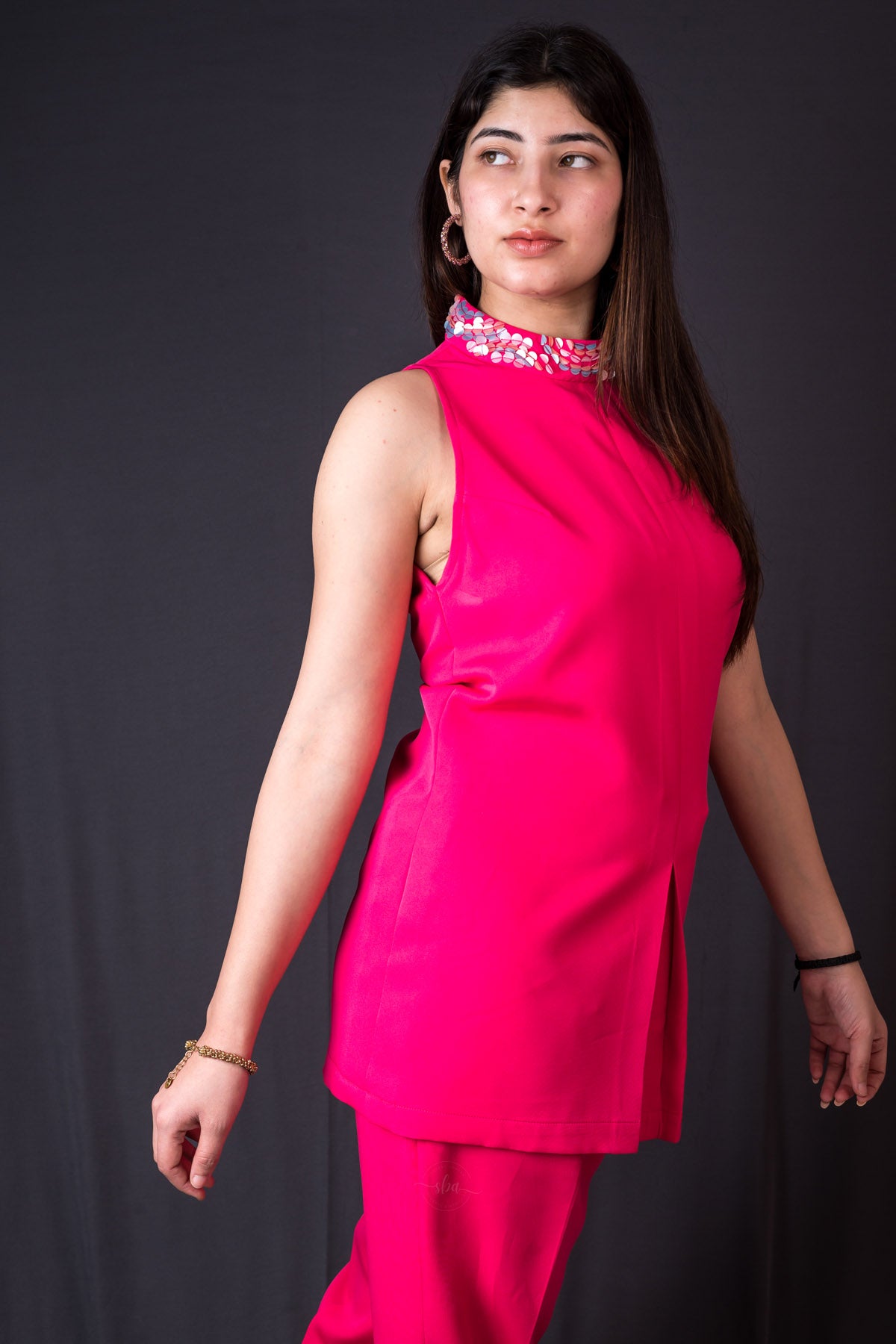 Pink Crepe Sleeveless Co-ord Set