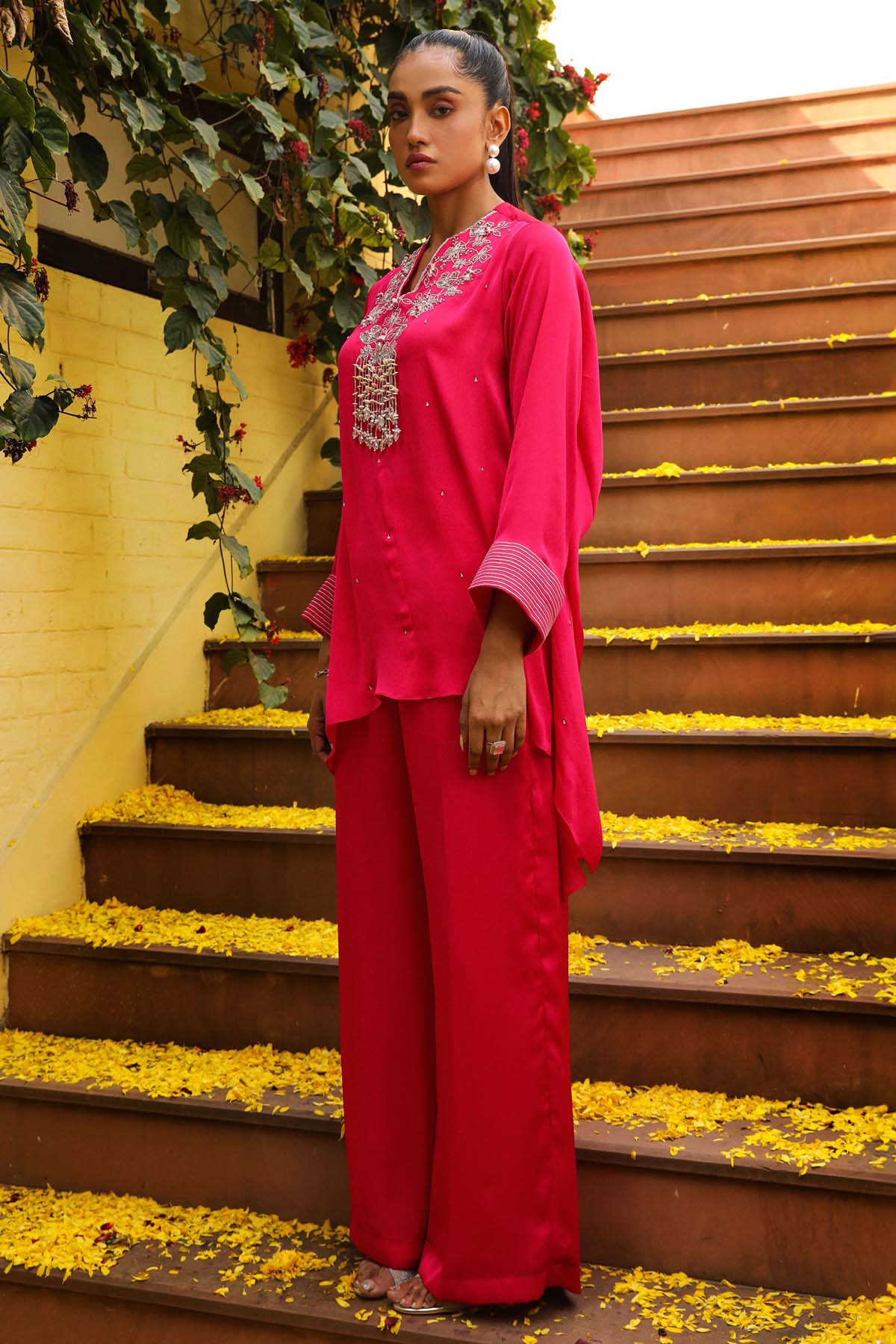 Pink Crystal Strings Kaftan Set