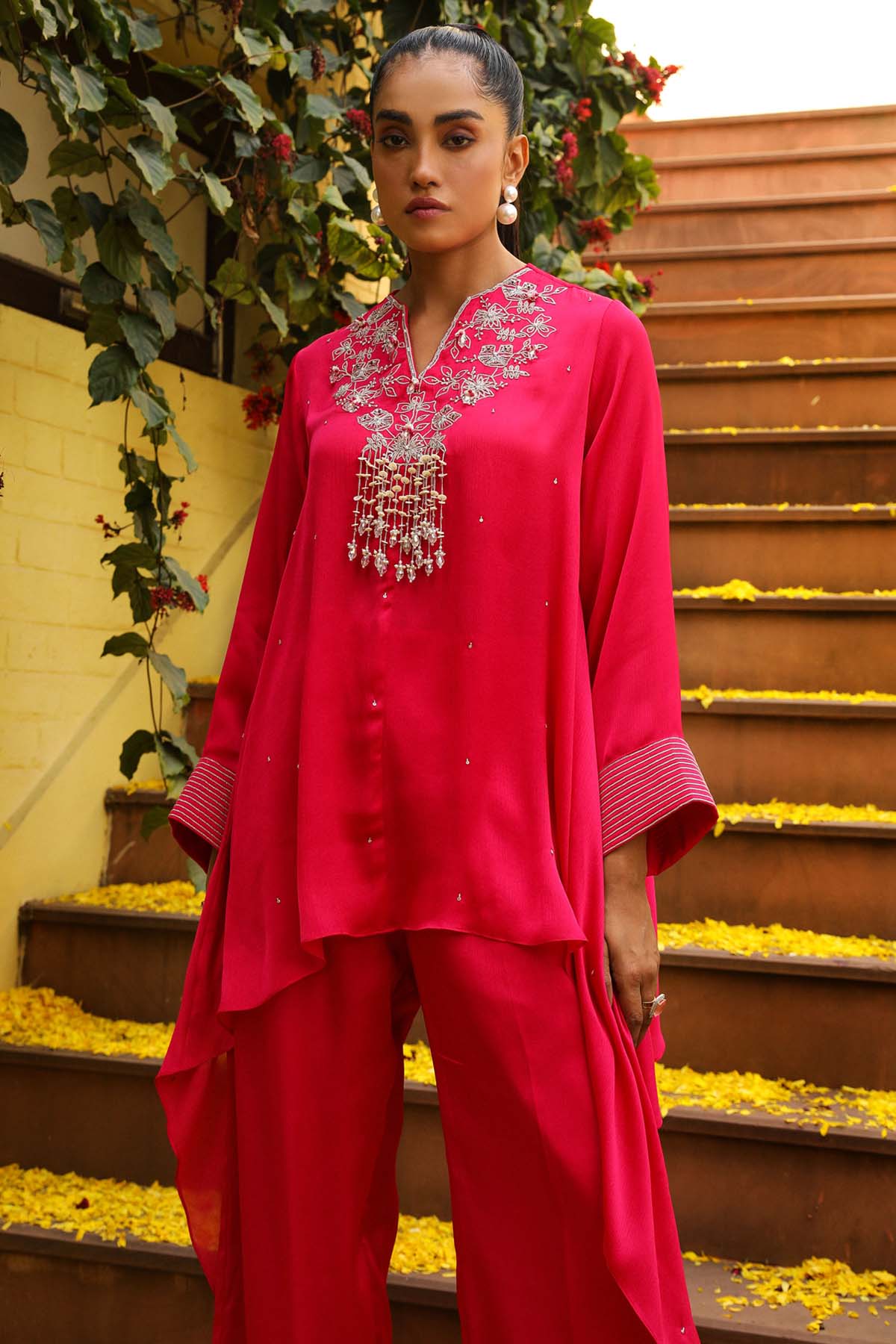 Pink Crystal Strings Kaftan Set