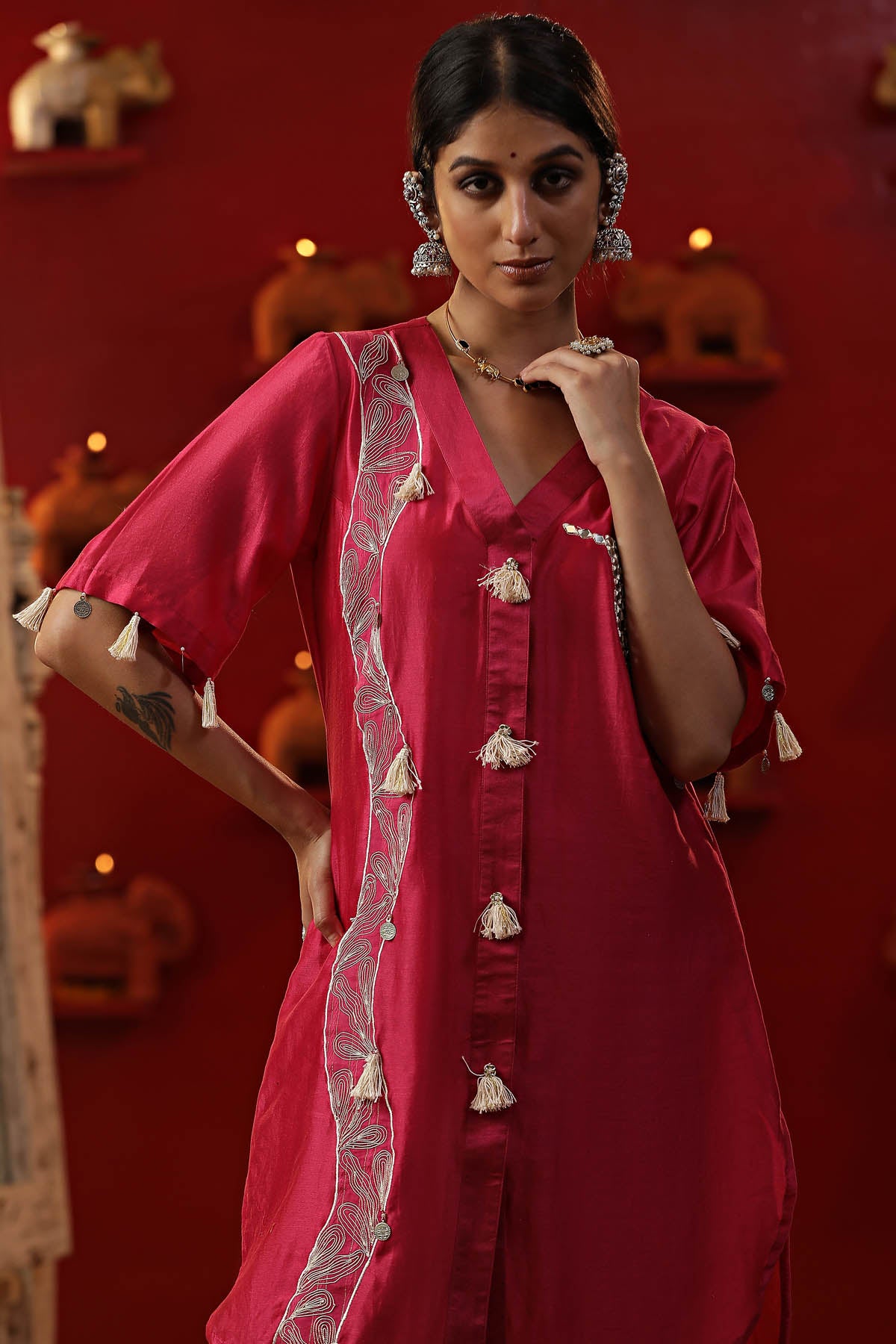 Pink Dori Work Kurta & Pants