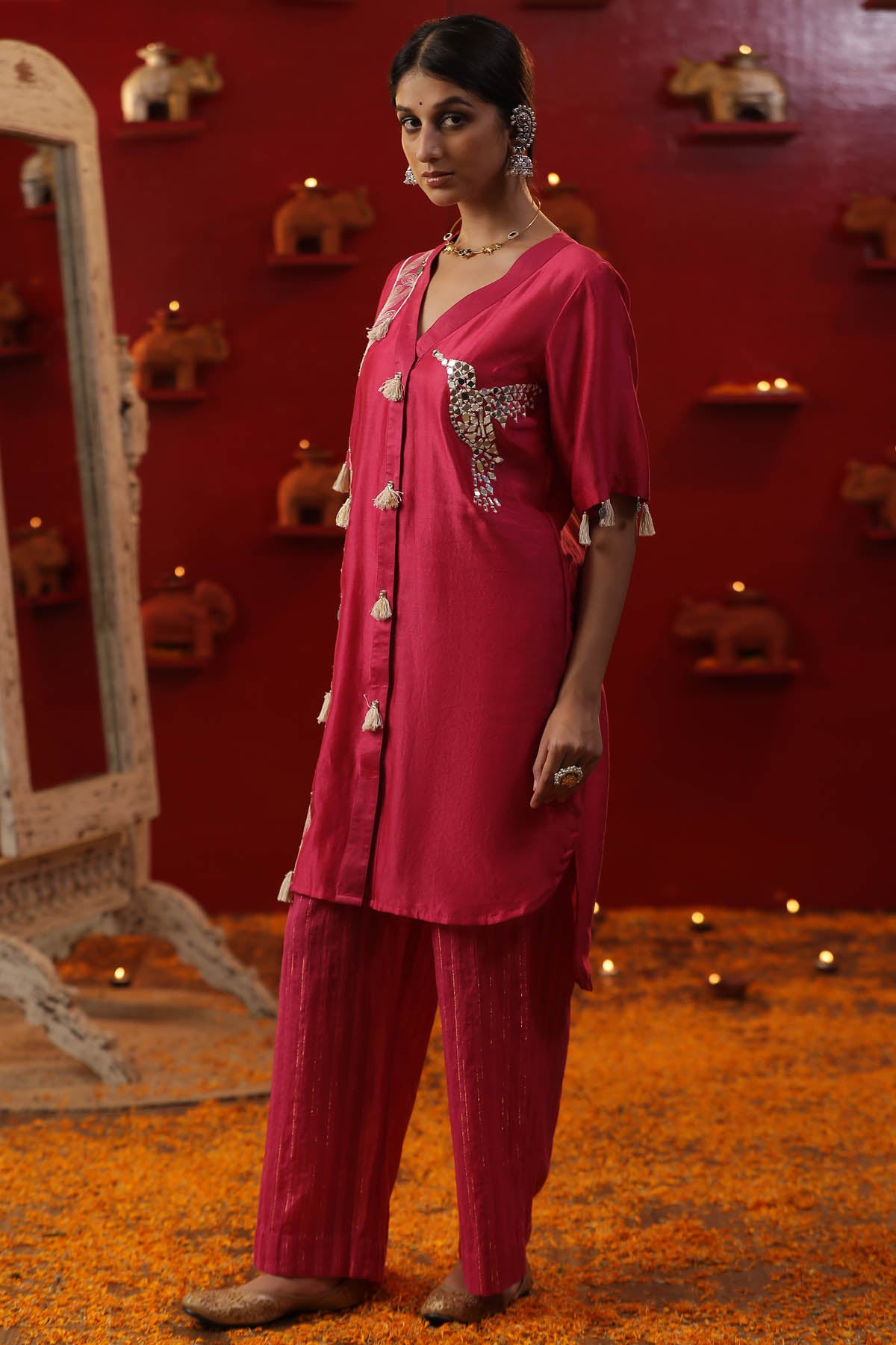 Pink Dori Work Kurta & Pants