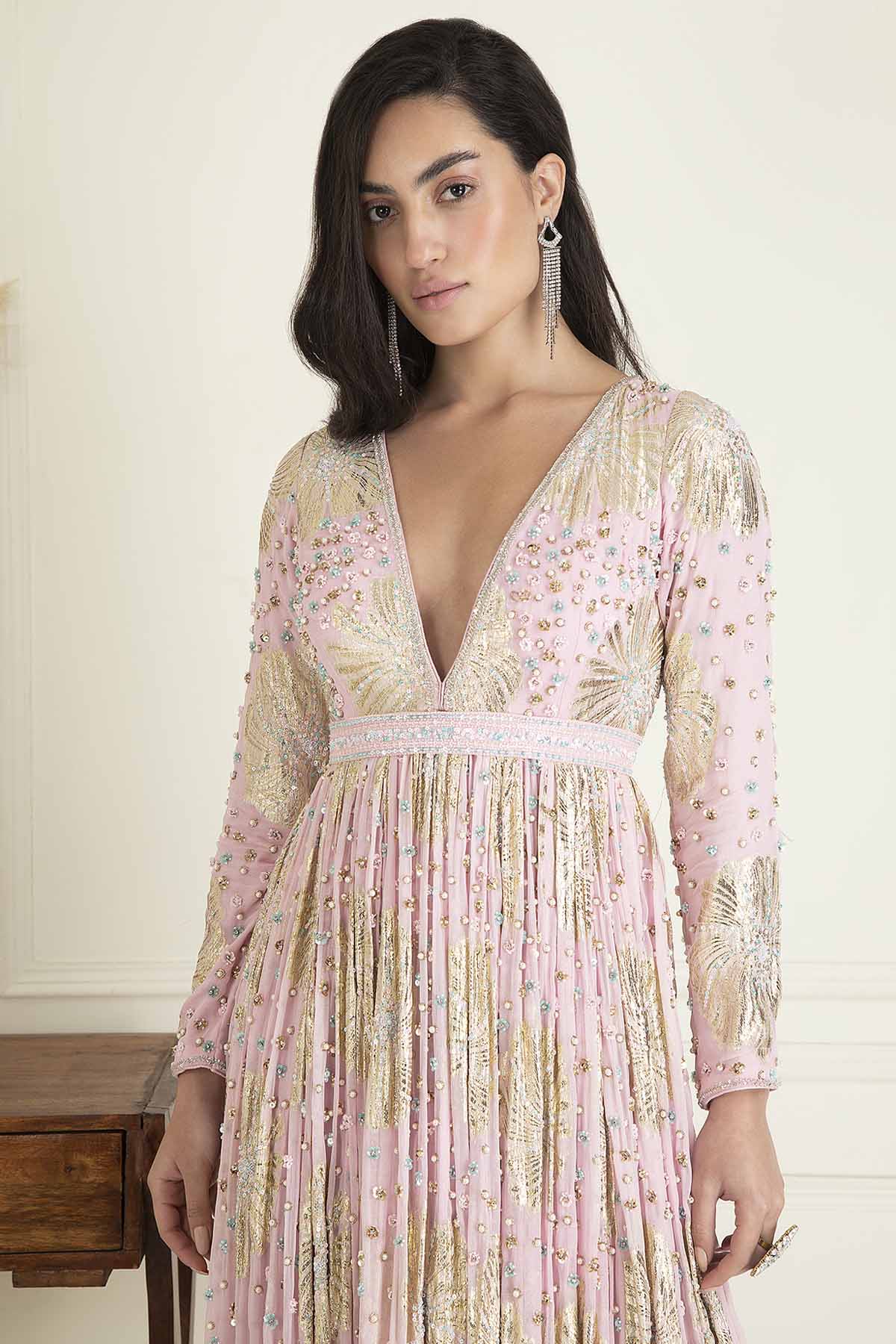 Pink Embroidered Anarkali Set