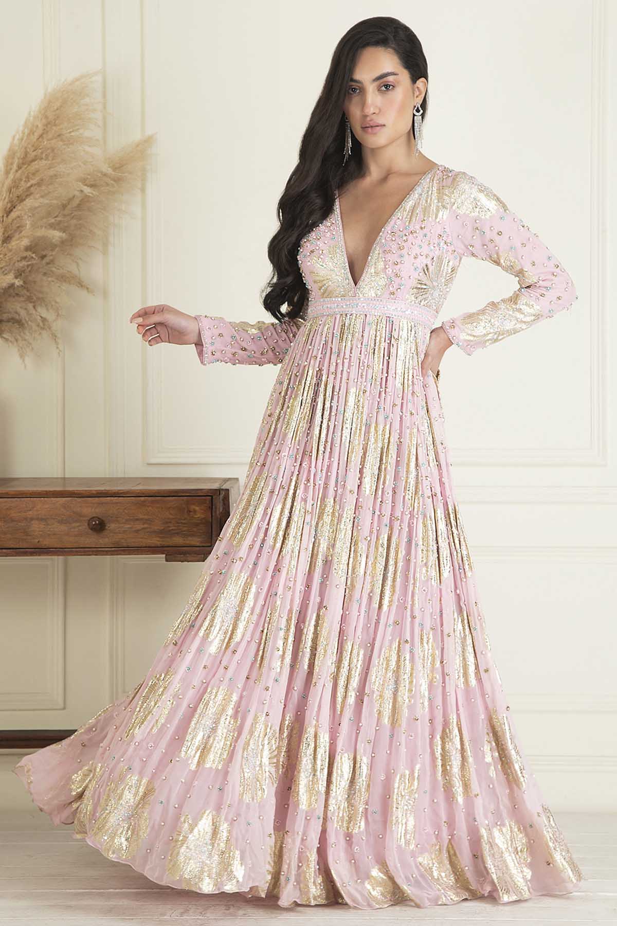 Pink Embroidered Anarkali Set