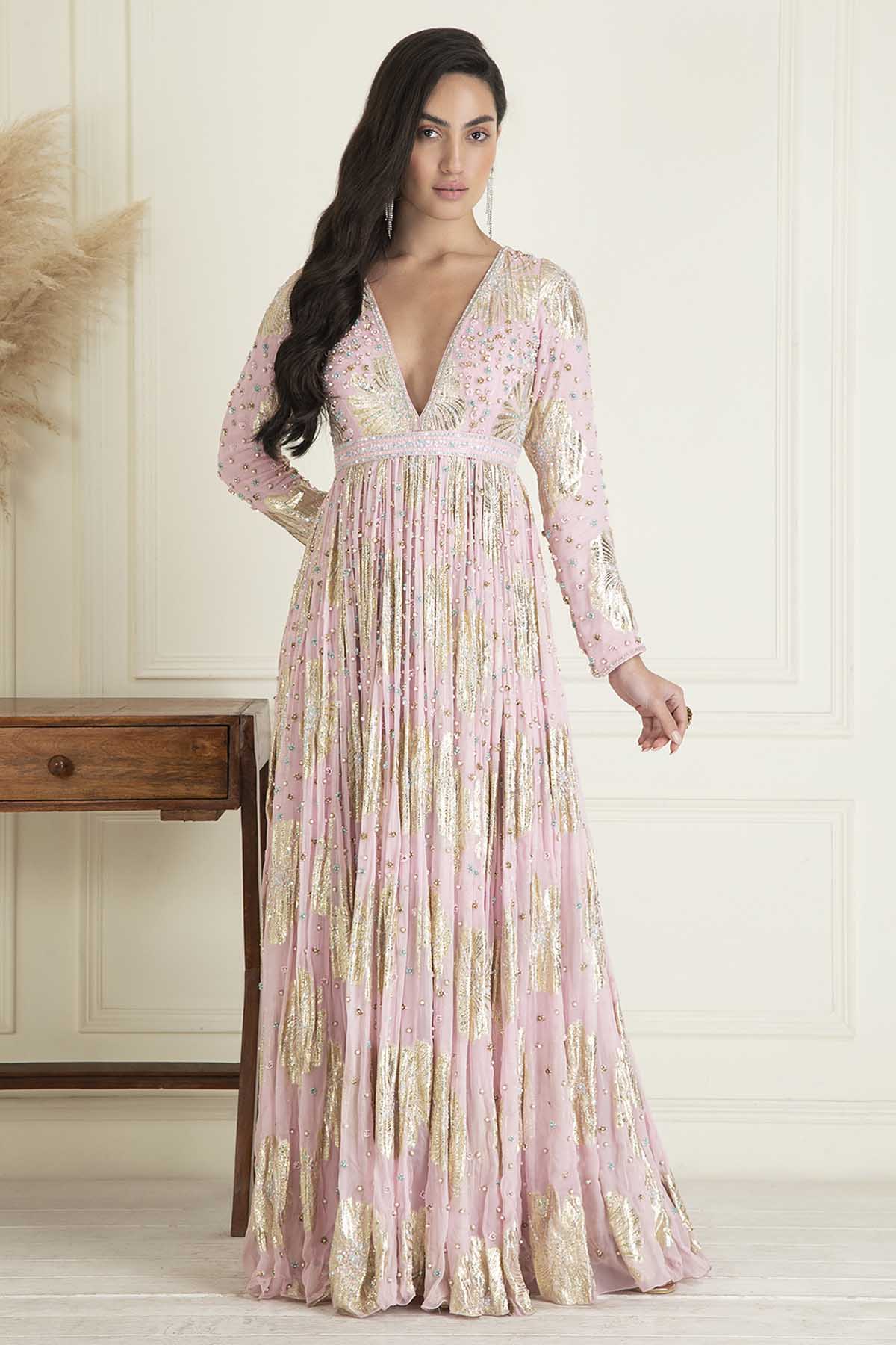 Pink Embroidered Anarkali Set