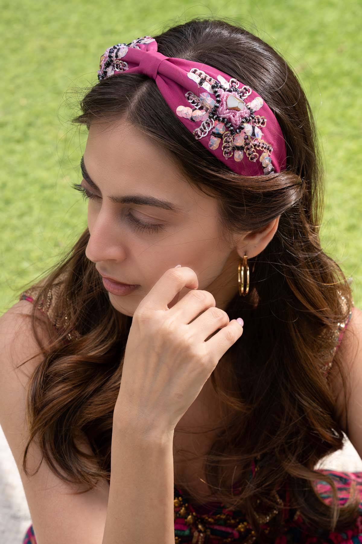 Pink Embroidered Headband