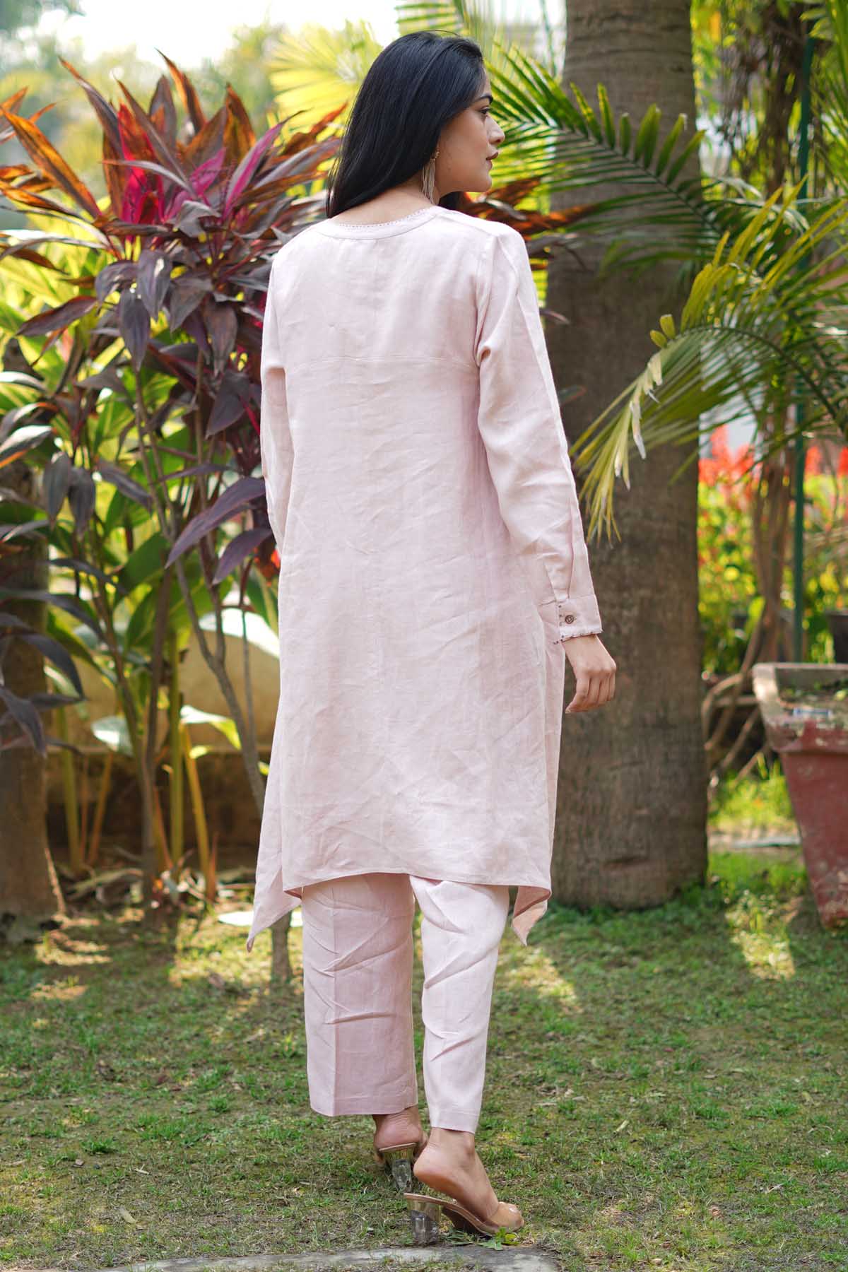 Pink Embroidered High Low Tunic