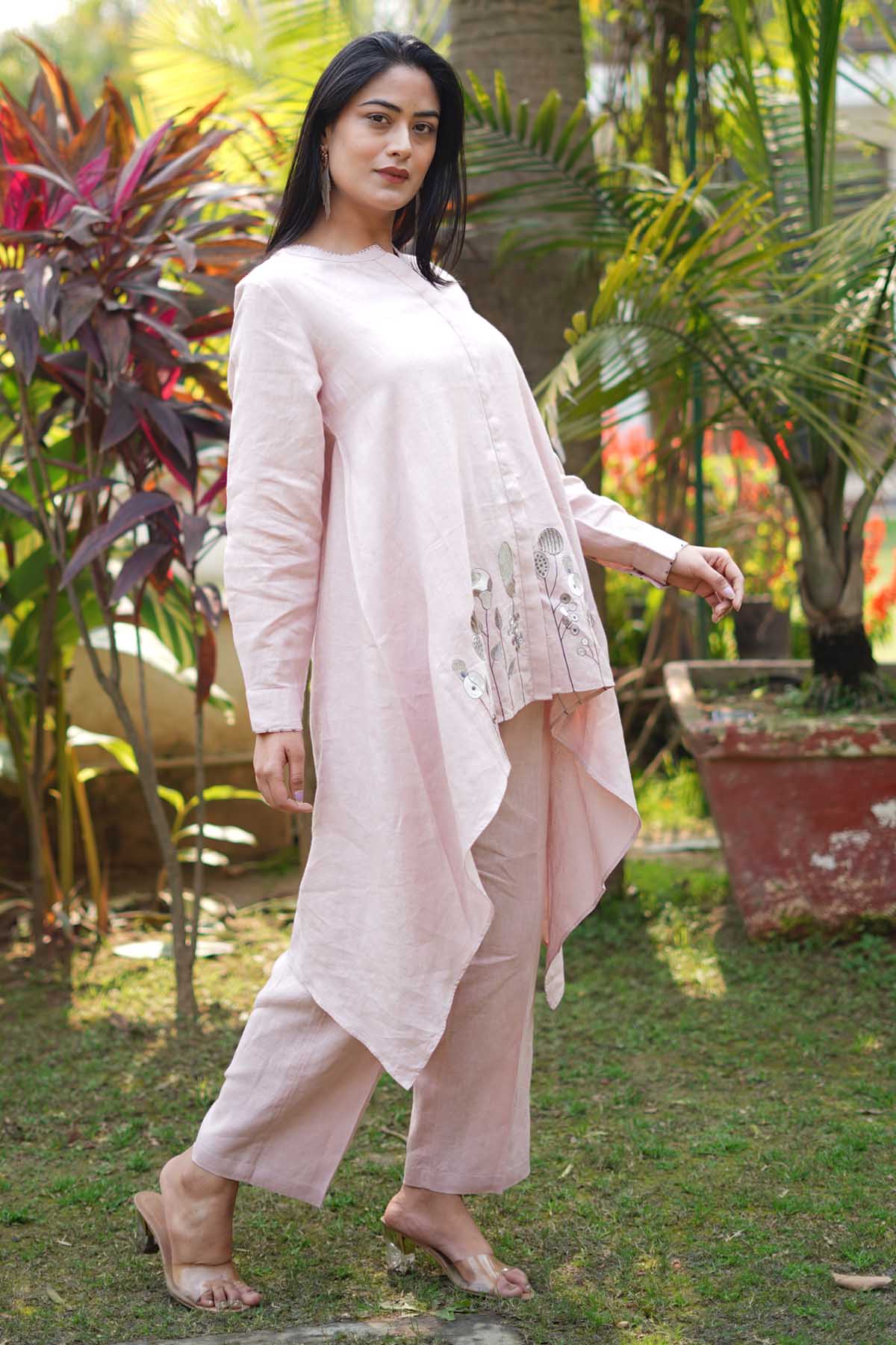Pink Embroidered High Low Tunic