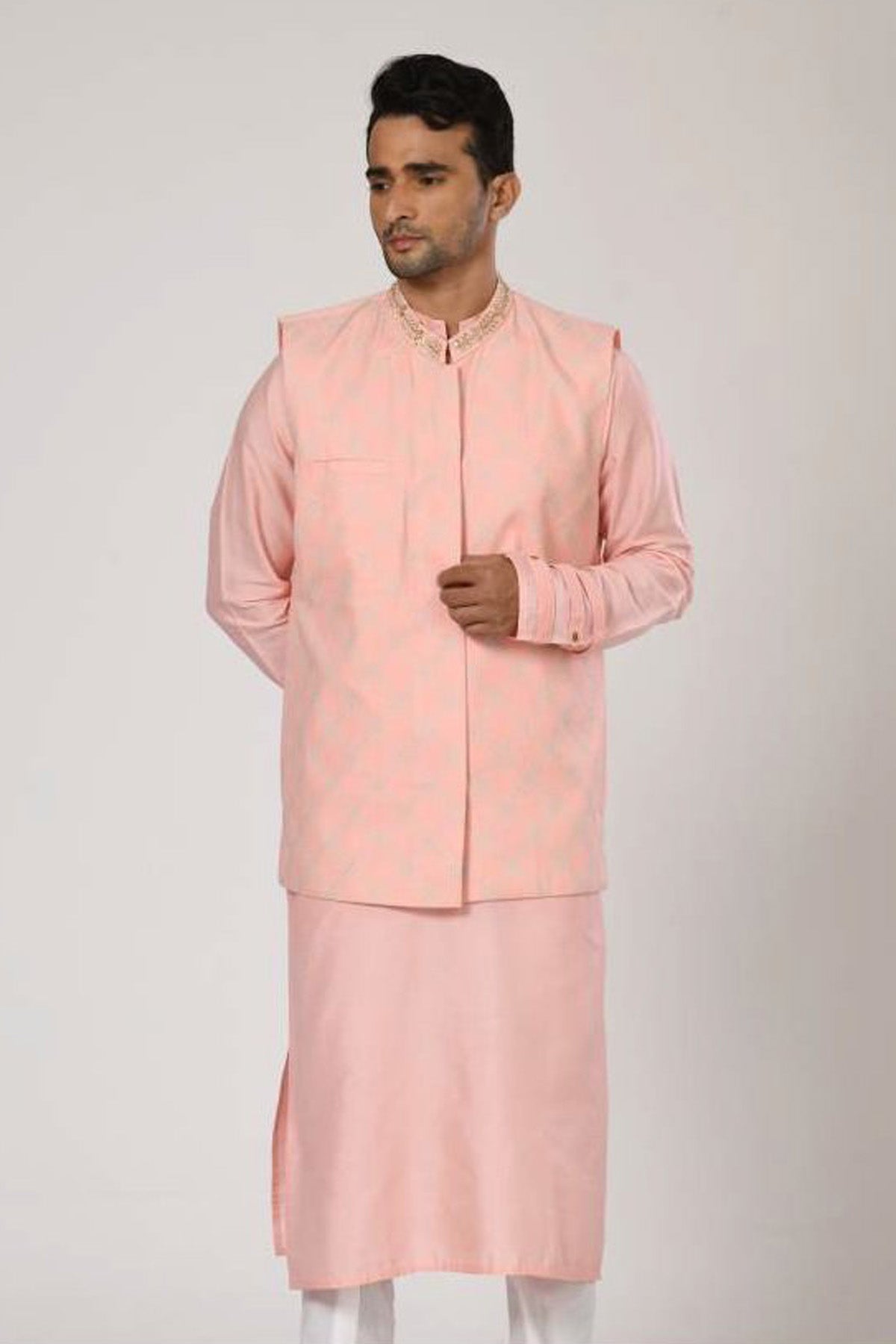 Pink Embroidered Jacket & Kurta Set