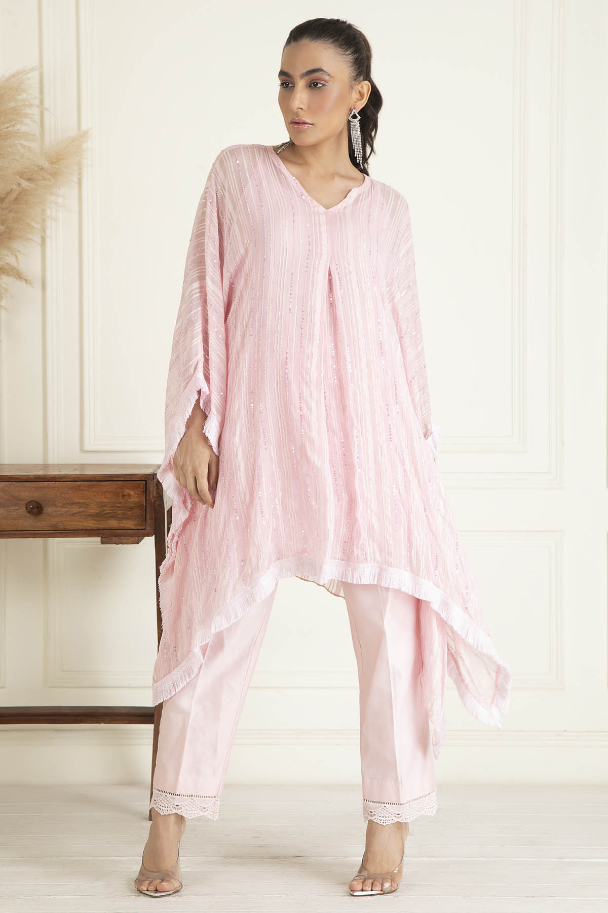 Pink Embroidered Kaftan Set