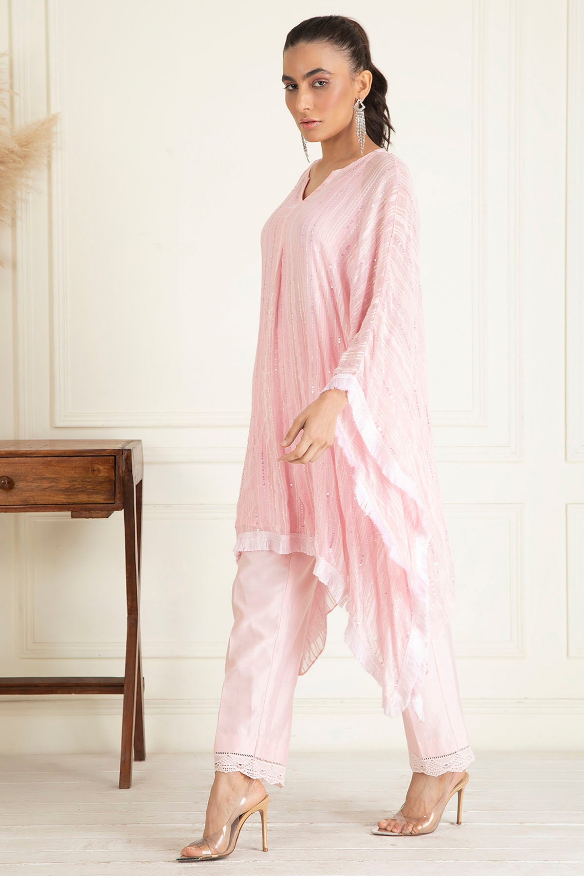 Pink Embroidered Kaftan Set