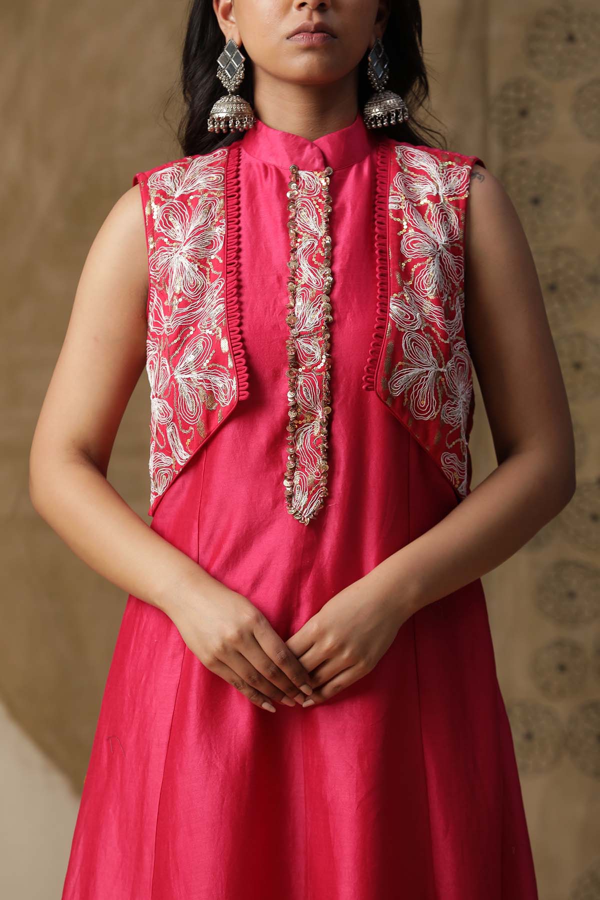 Pink Chanderi Silk Emb Kurta Set