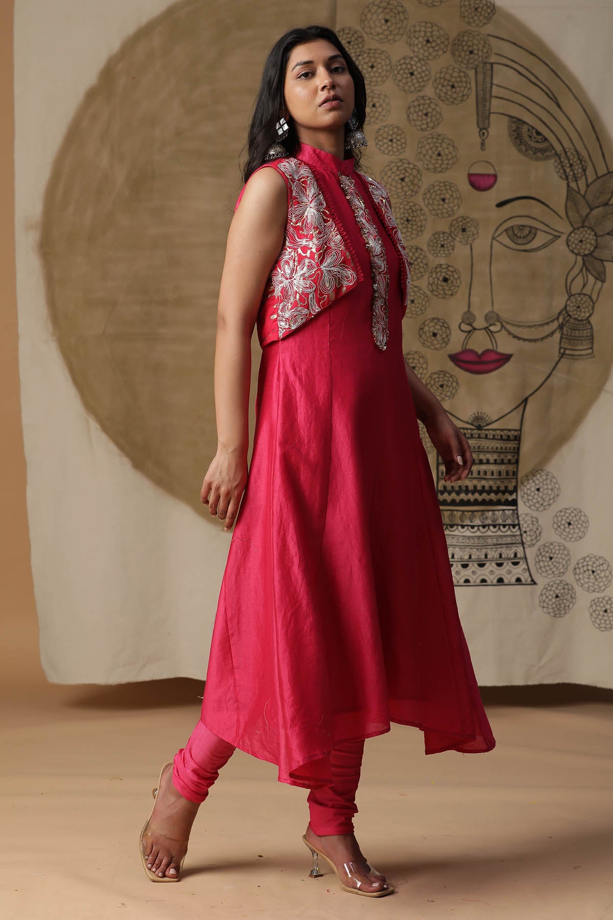 Pink Chanderi Silk Emb Kurta Set