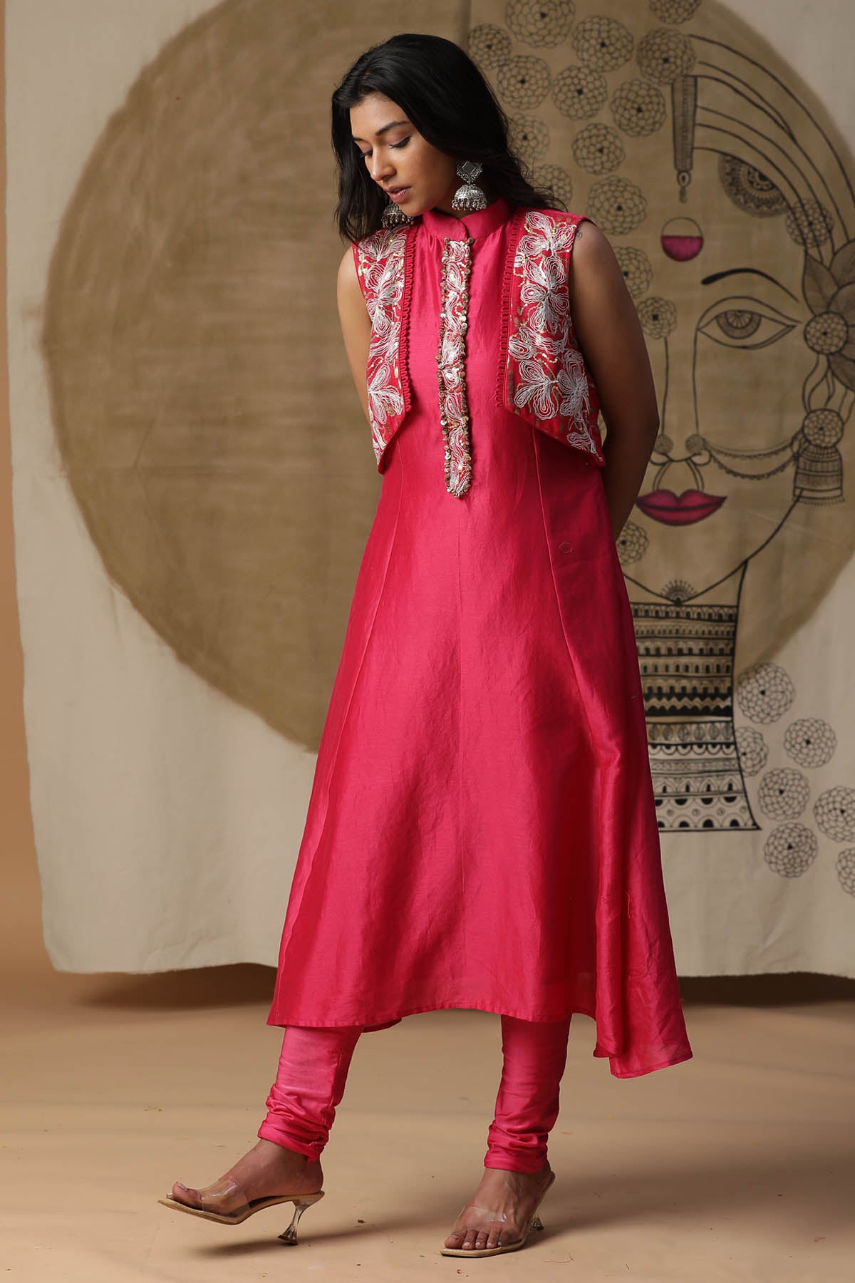 Pink Chanderi Silk Emb Kurta Set