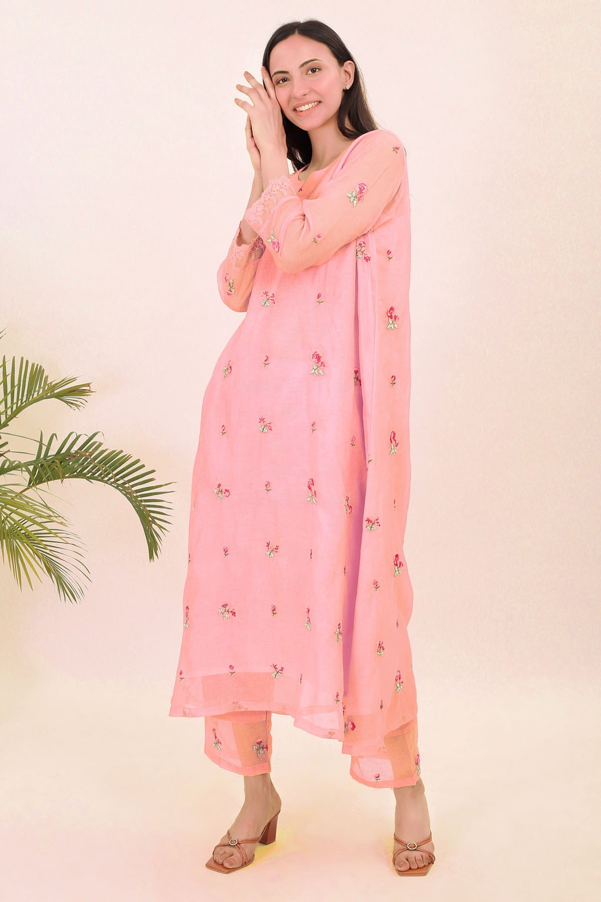 Pink Floral Motifs Kurta Set