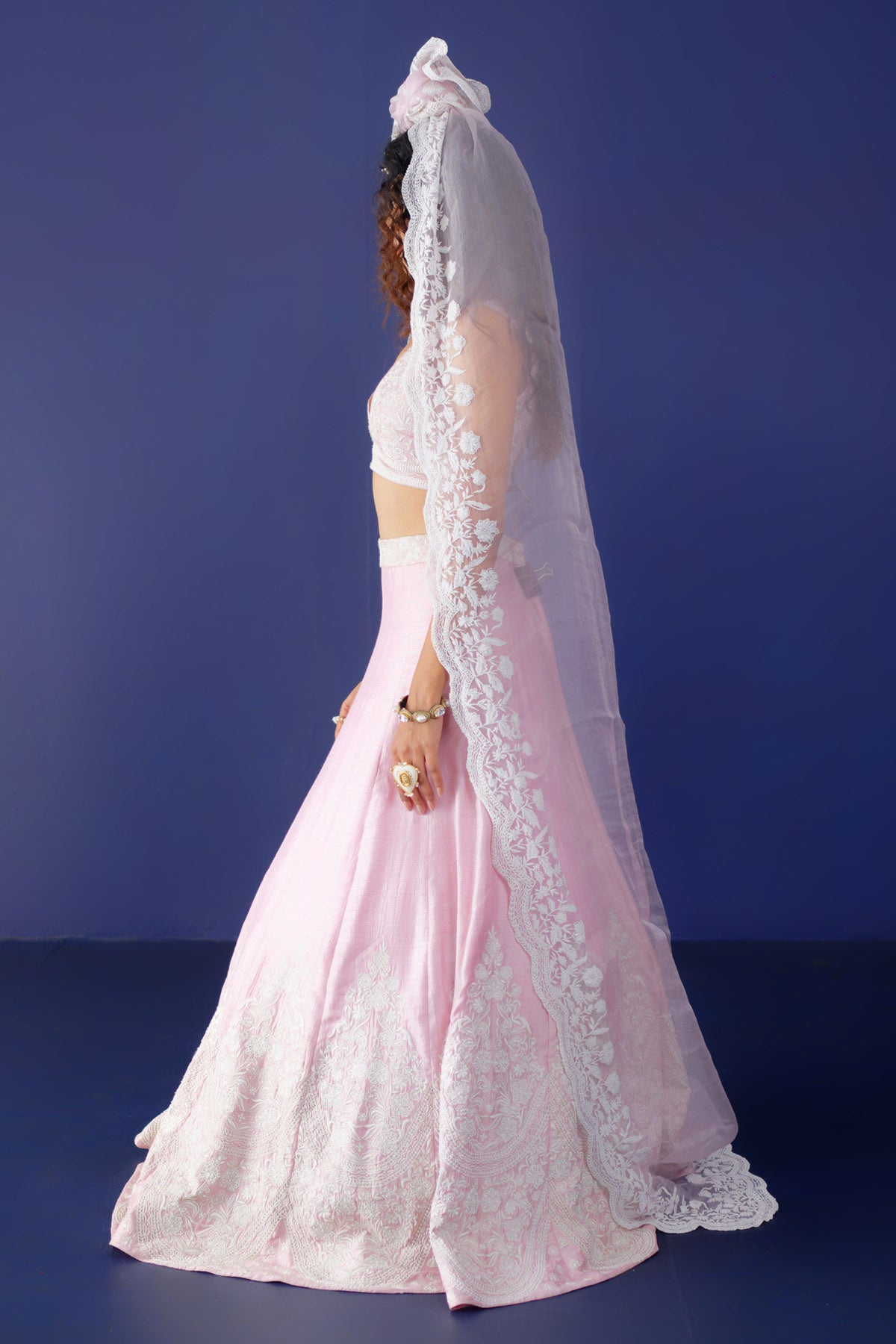 Pink Embroidered Raw Silk Lehenga Set