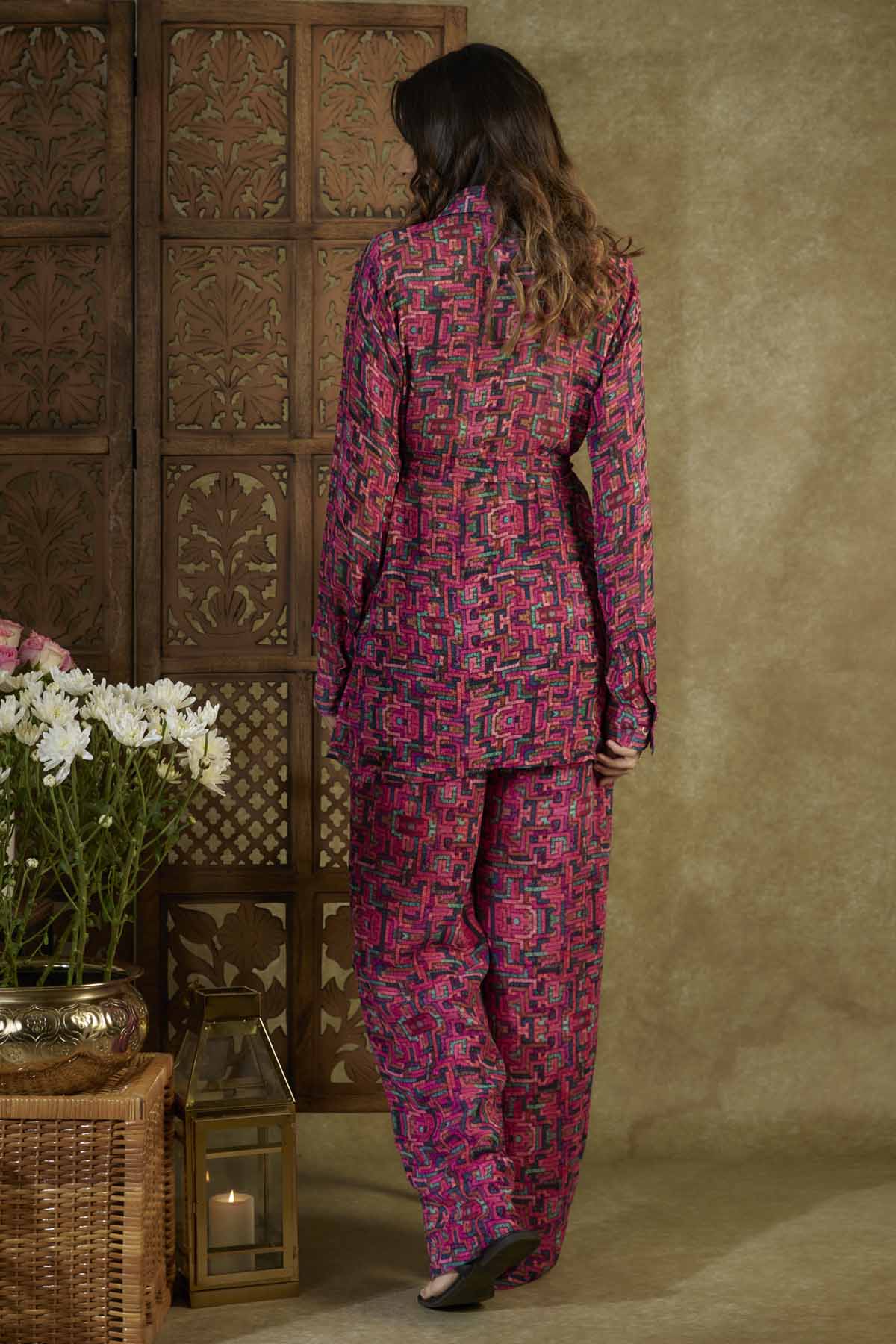 Pink Embroidered Printed Co-ord Set