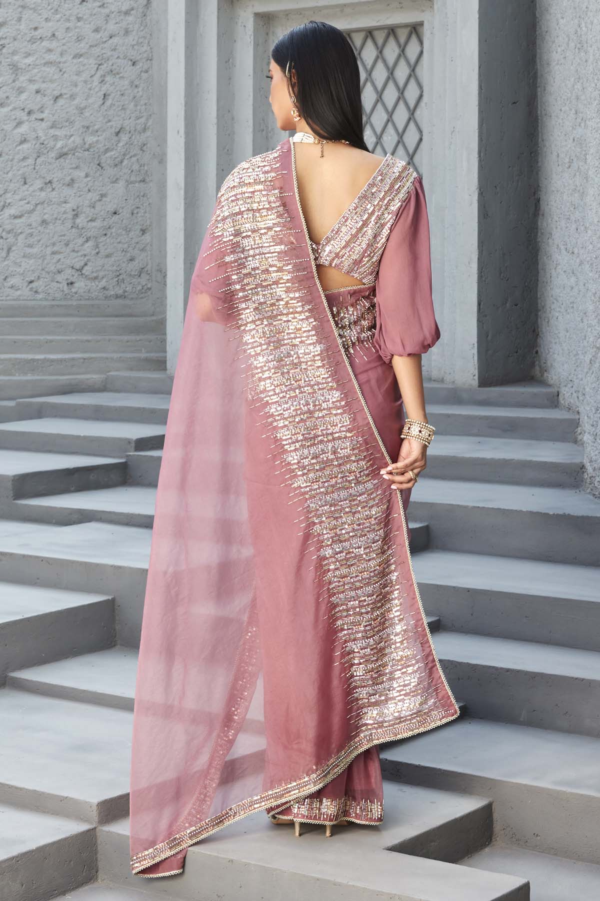 Pink Embroidered Saree & Blouse