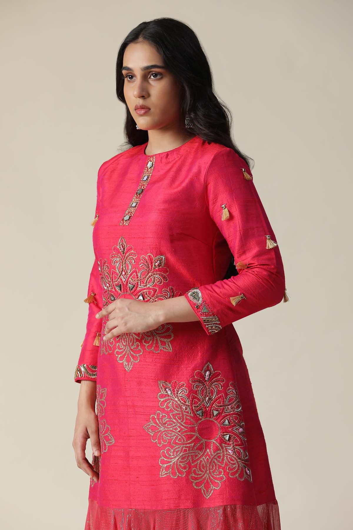 Pink Embroidered Tunic & Pants