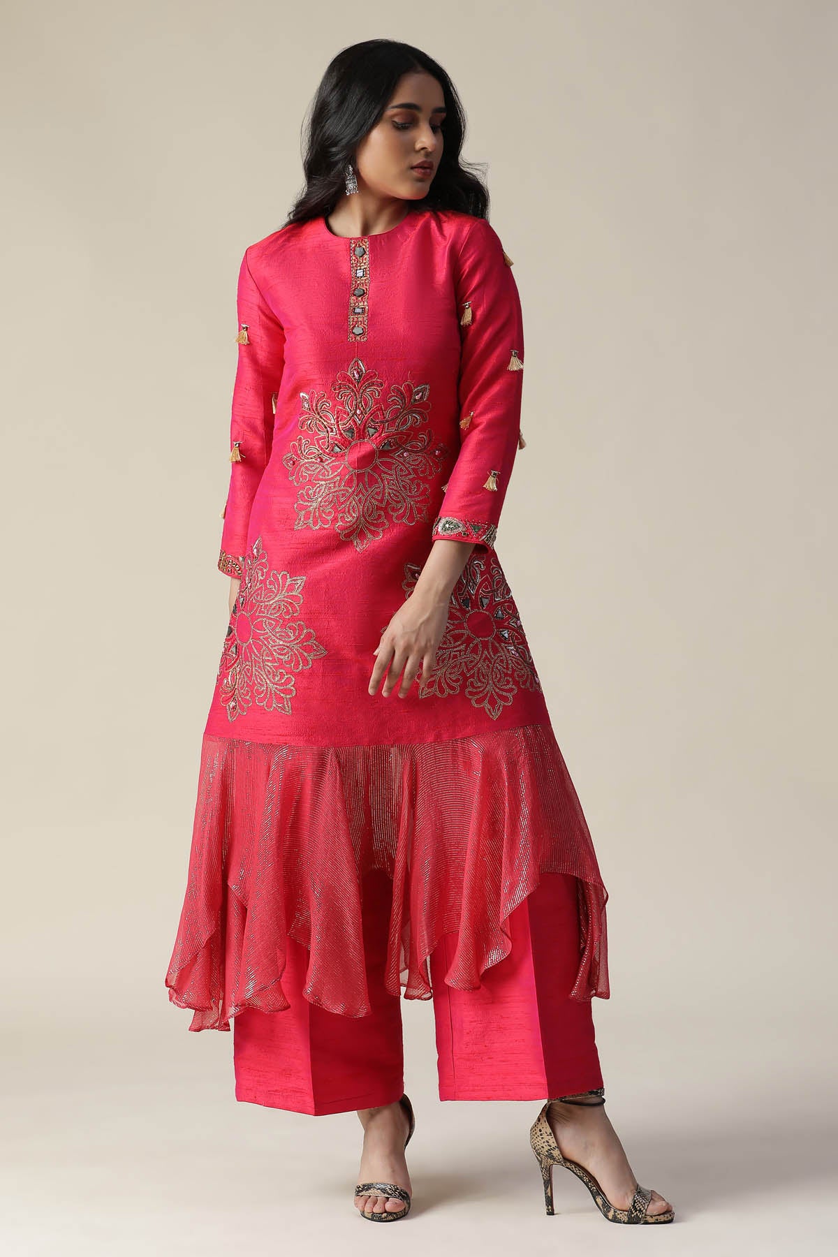 Pink Embroidered Tunic & Pants