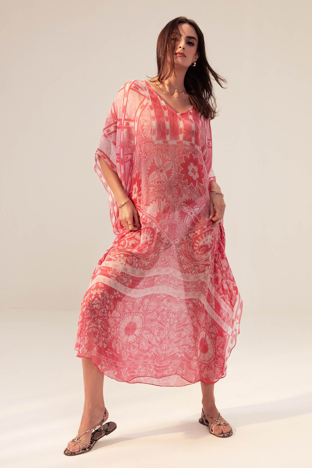 Pink Ethnic Printed Kaftan