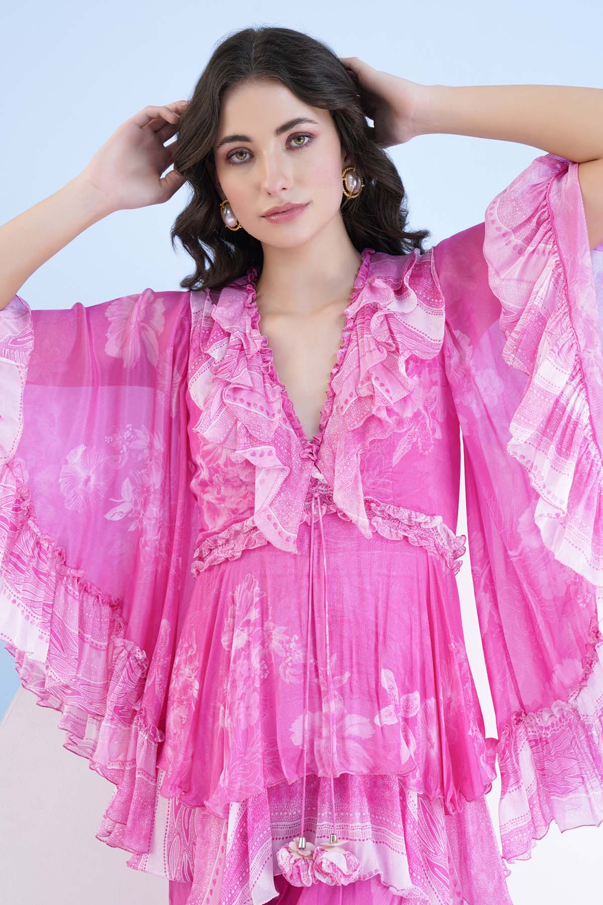 Pink Flared Chiffon Jumpsuit