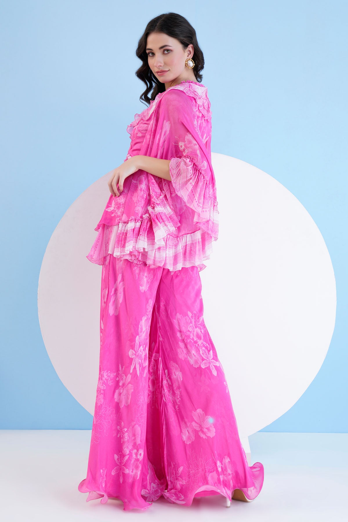 Pink Flared Chiffon Jumpsuit