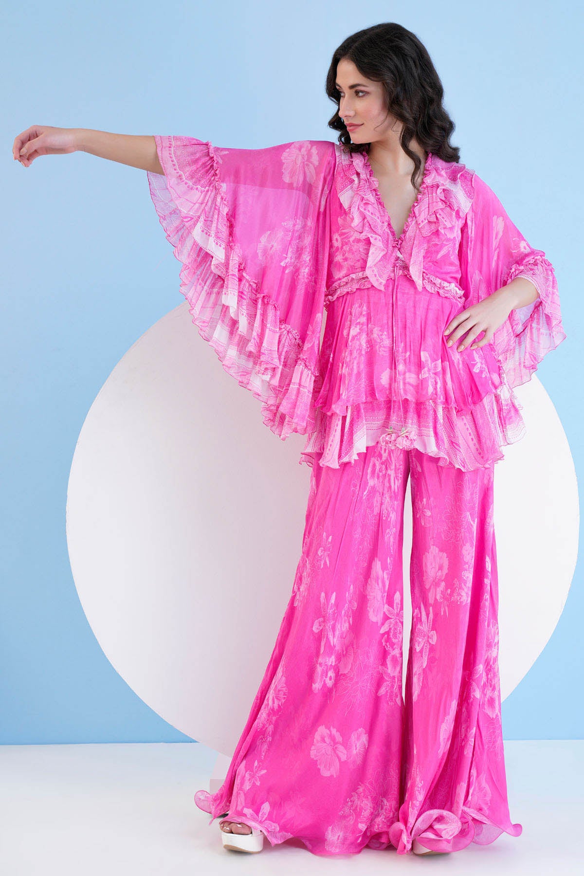 Pink Flared Chiffon Jumpsuit