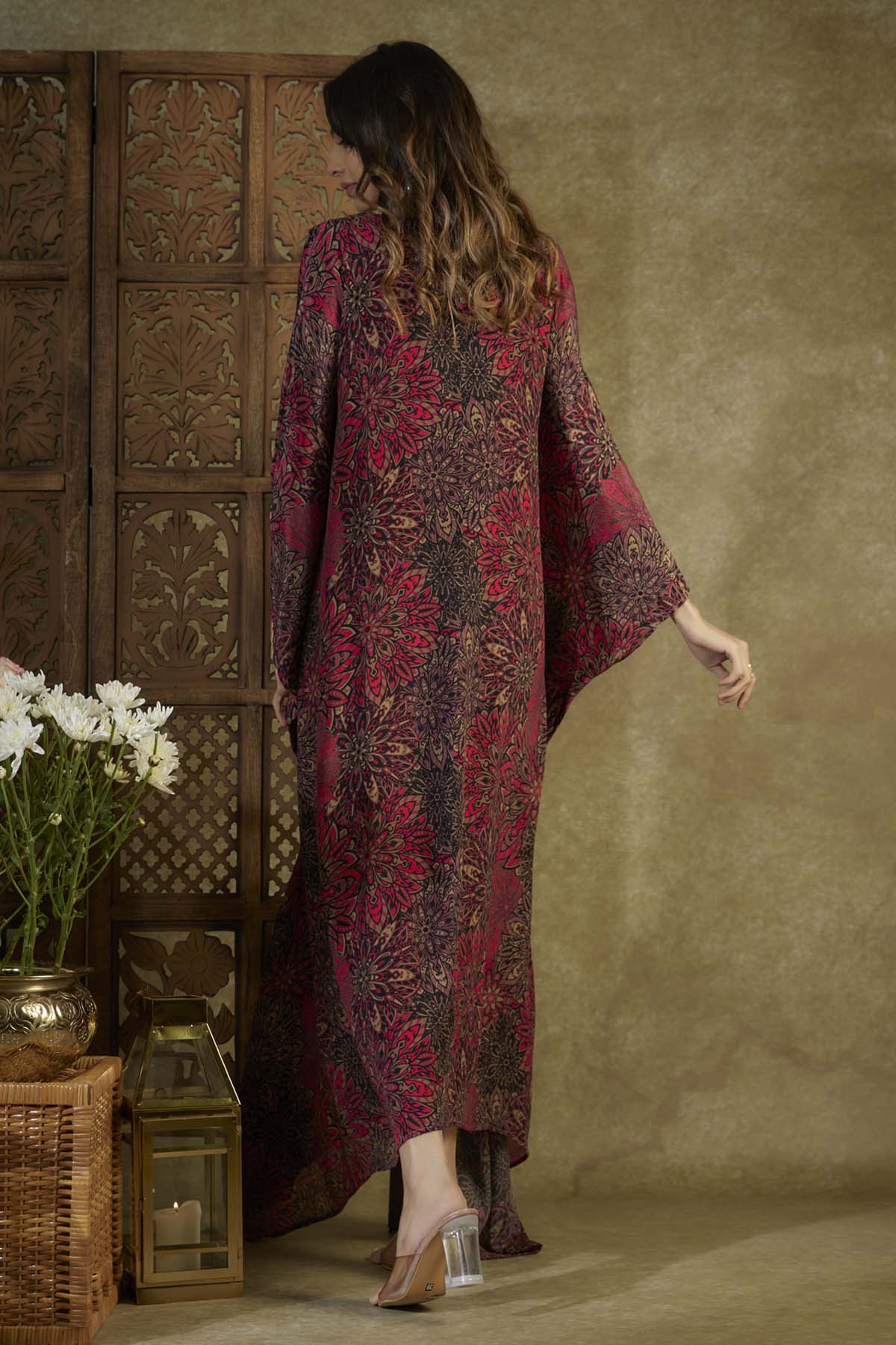 Rose Pink Floral Embroidered Kaftan