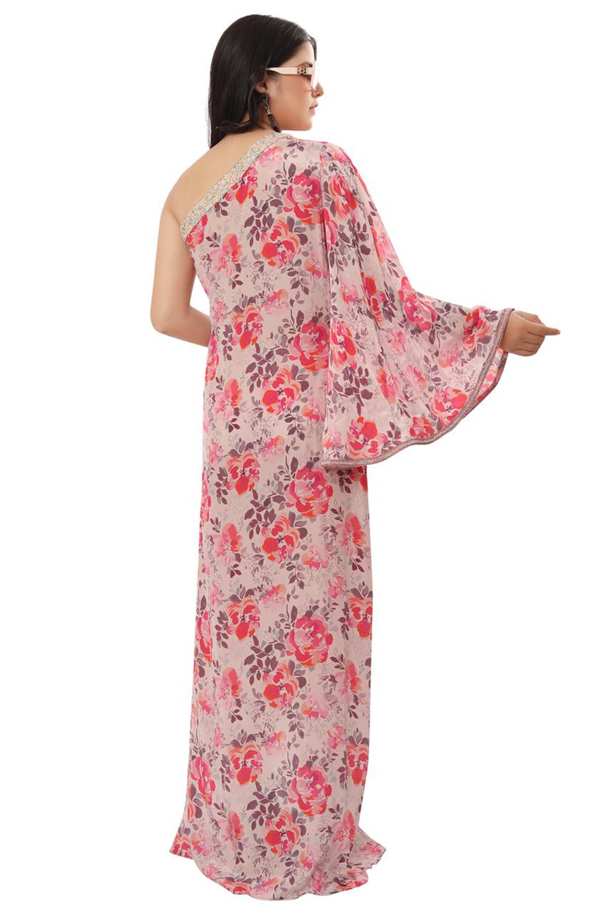 Pink Floral One Shoulder Dress