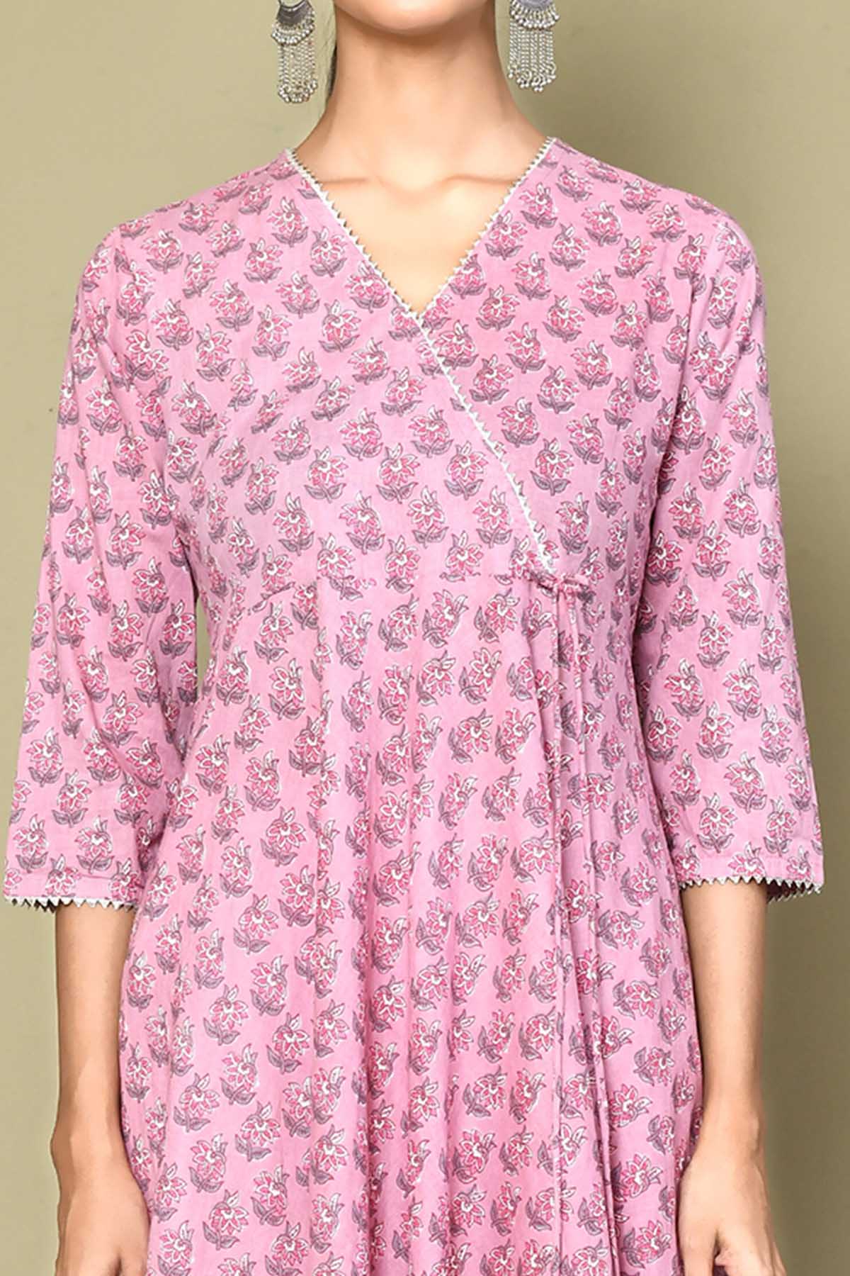 Pink Floral Print Ethnic Kurta