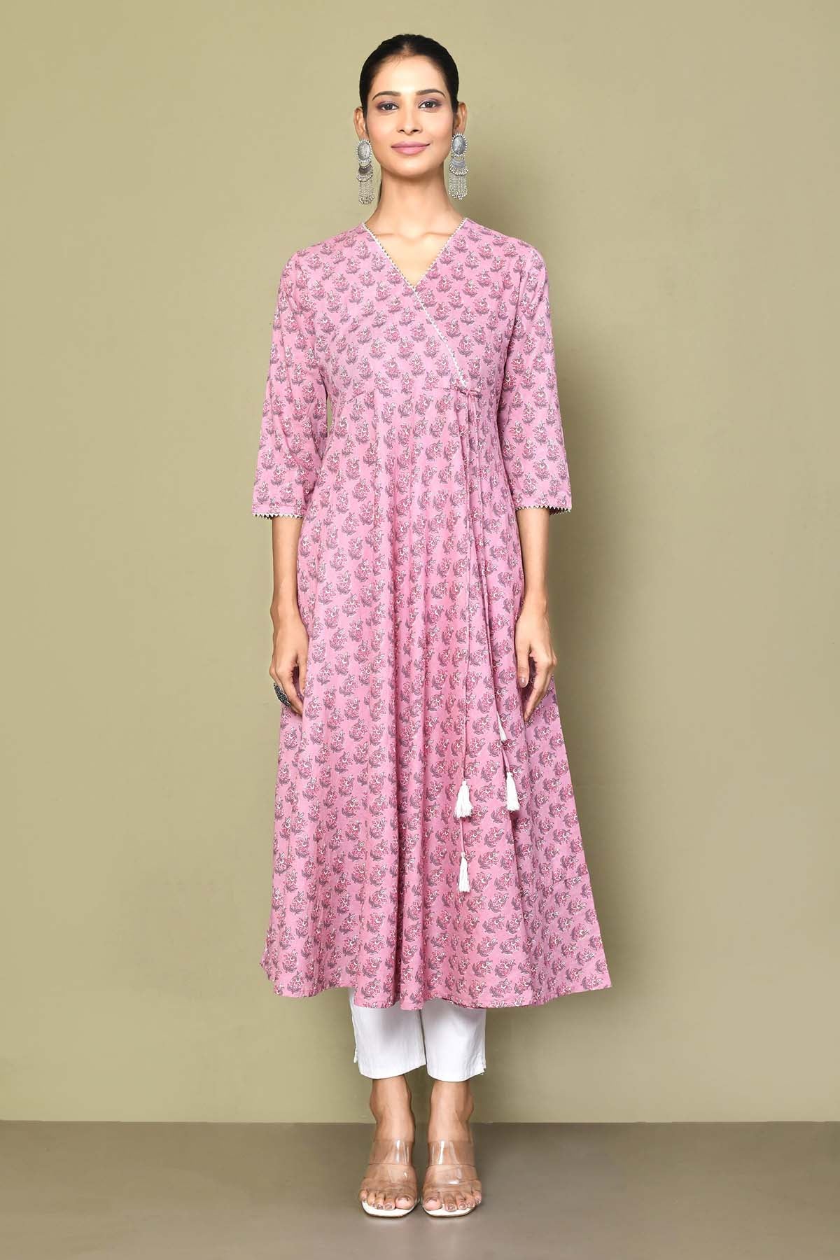 Pink Floral Print Ethnic Kurta