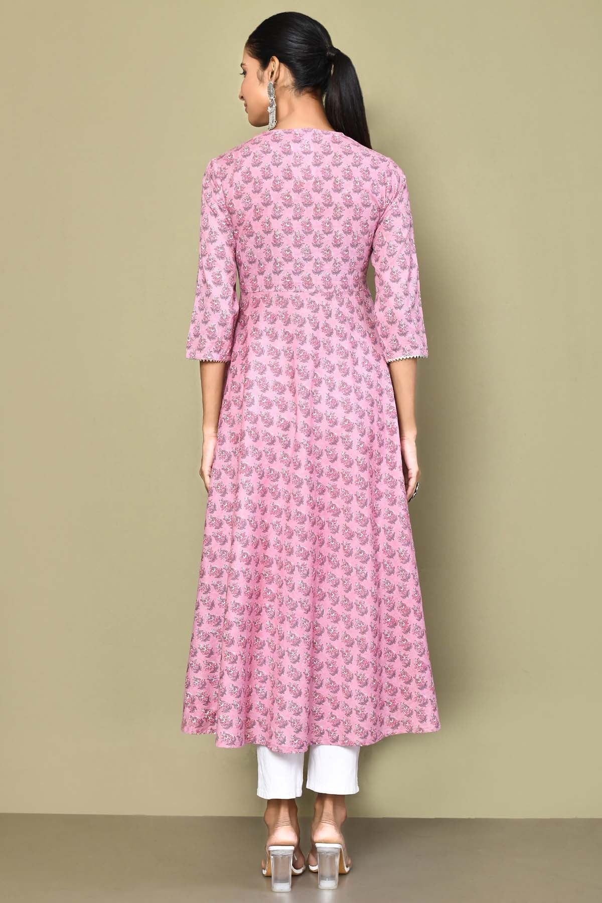 Pink Floral Print Ethnic Kurta
