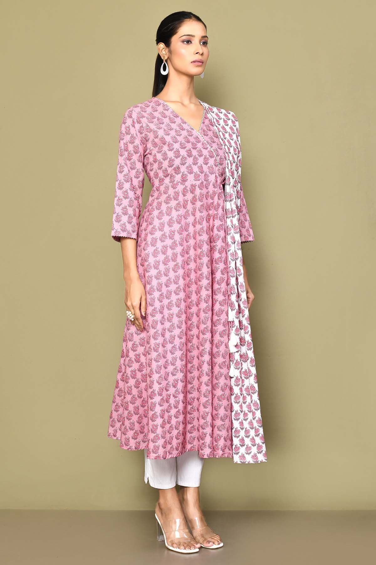 Pink Floral Print Kurta & Dupatta