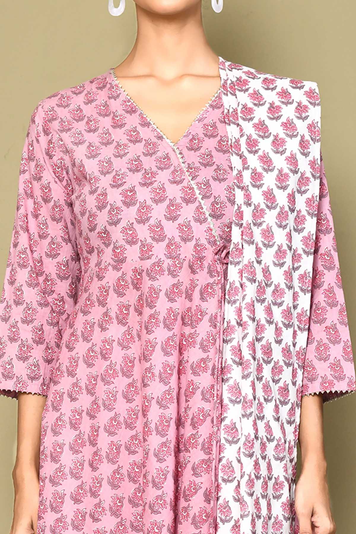 Pink Floral Print Kurta & Dupatta