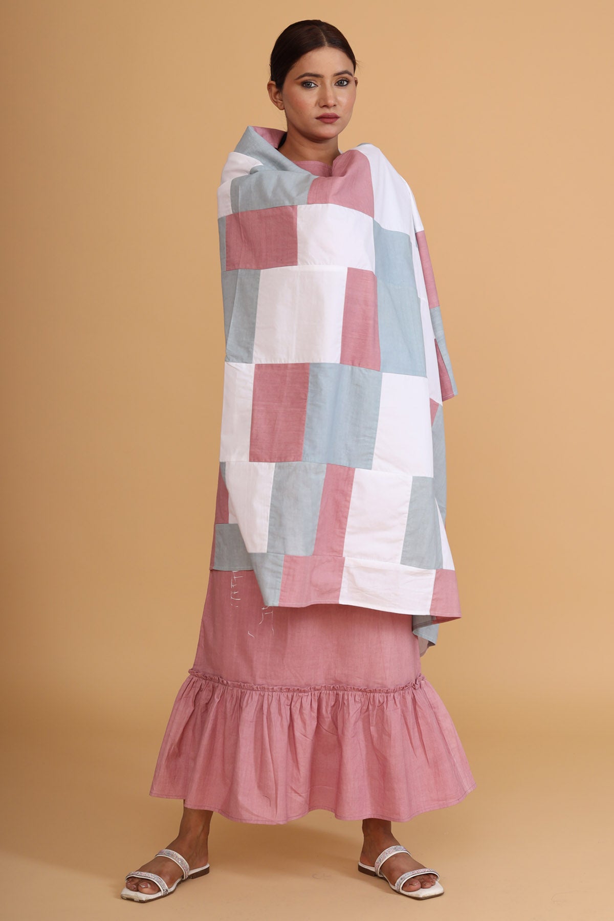 Pink Frill Painted Dress & Scarf