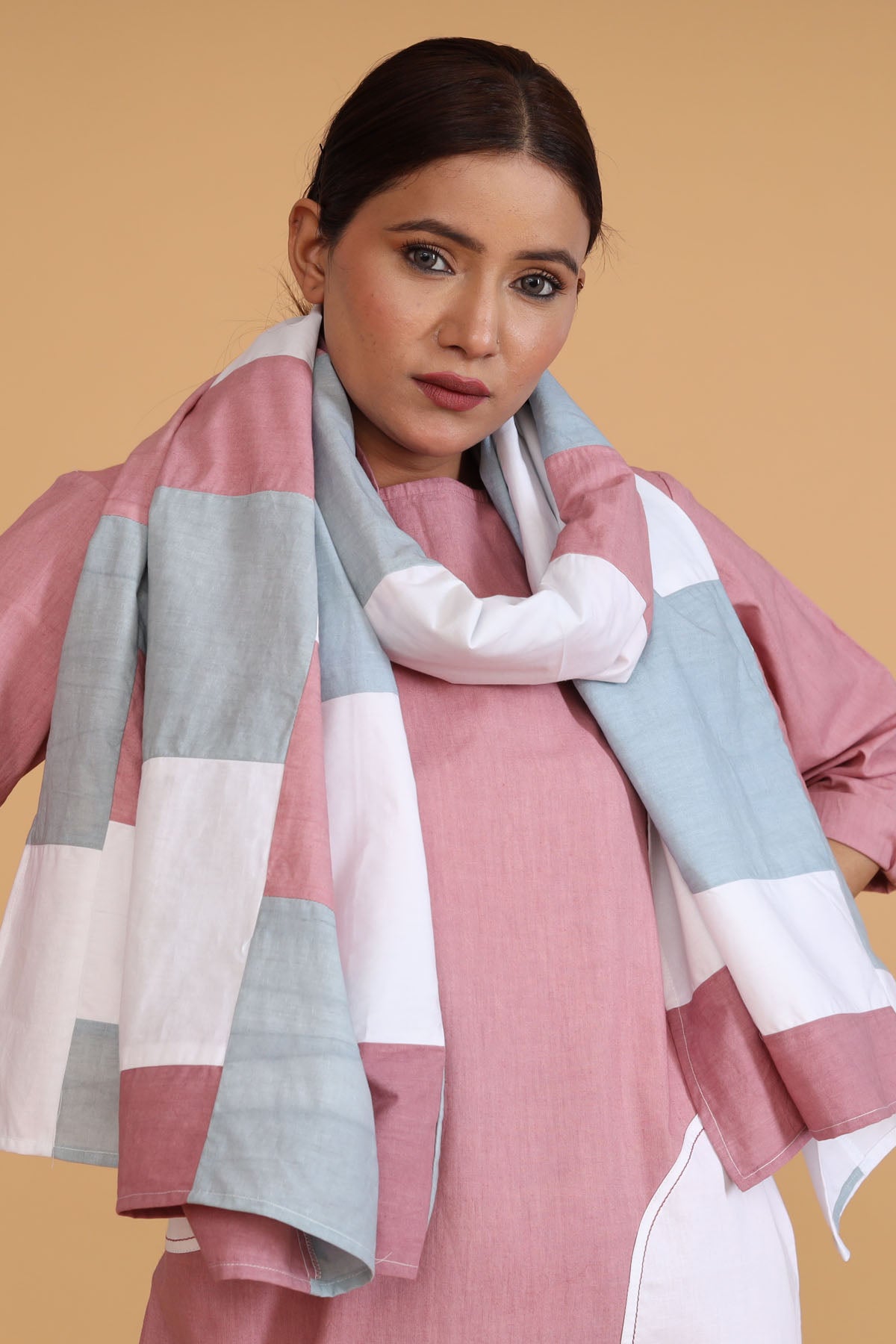 Pink Frill Painted Dress & Scarf