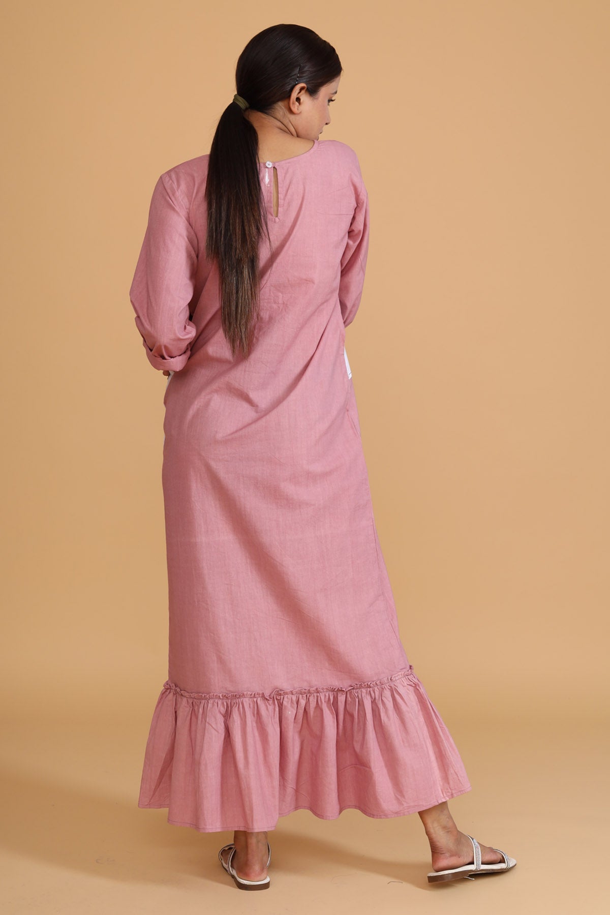 Pink Front Patch Frill Dress