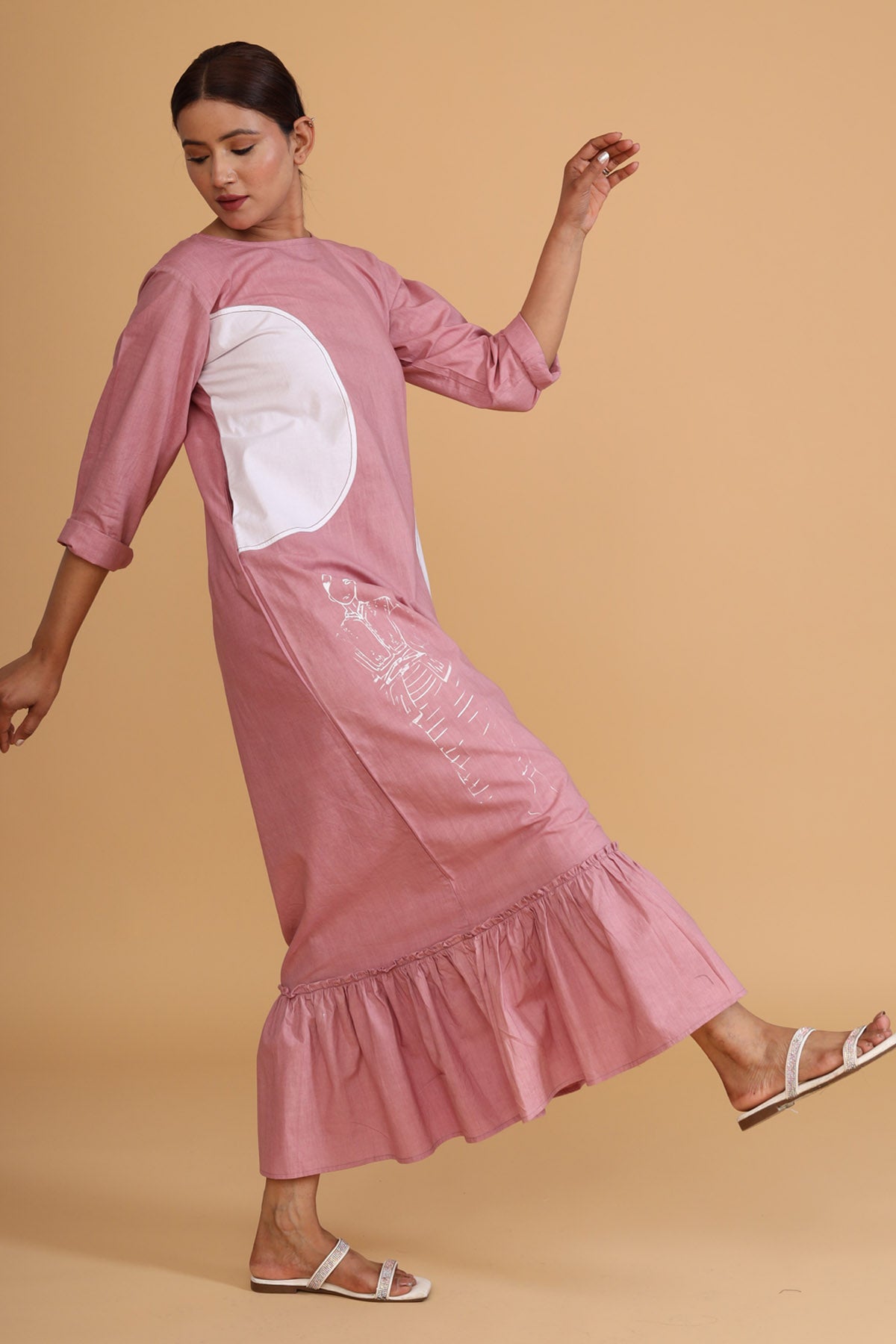 Pink Front Patch Frill Dress