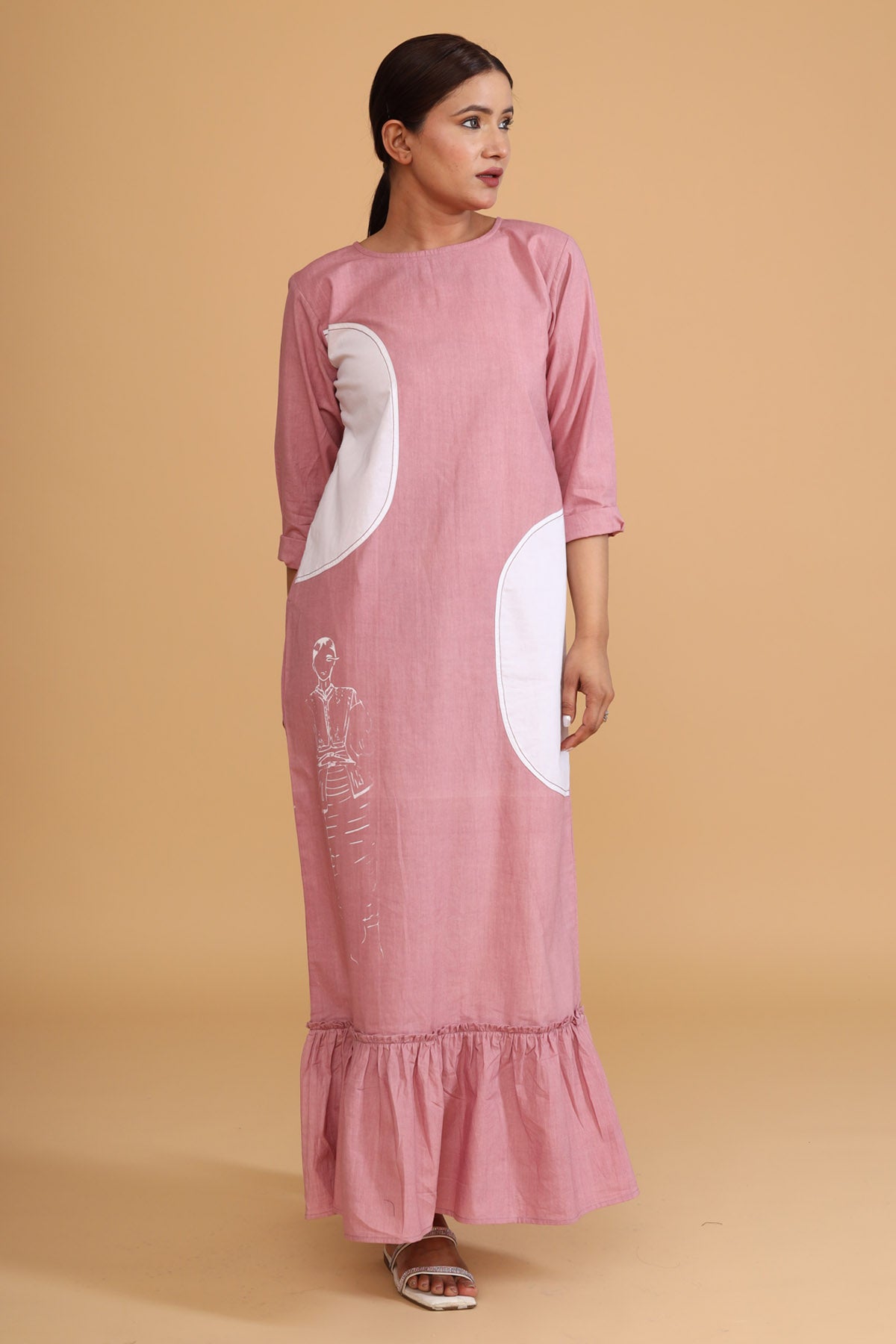 Pink Front Patch Frill Dress