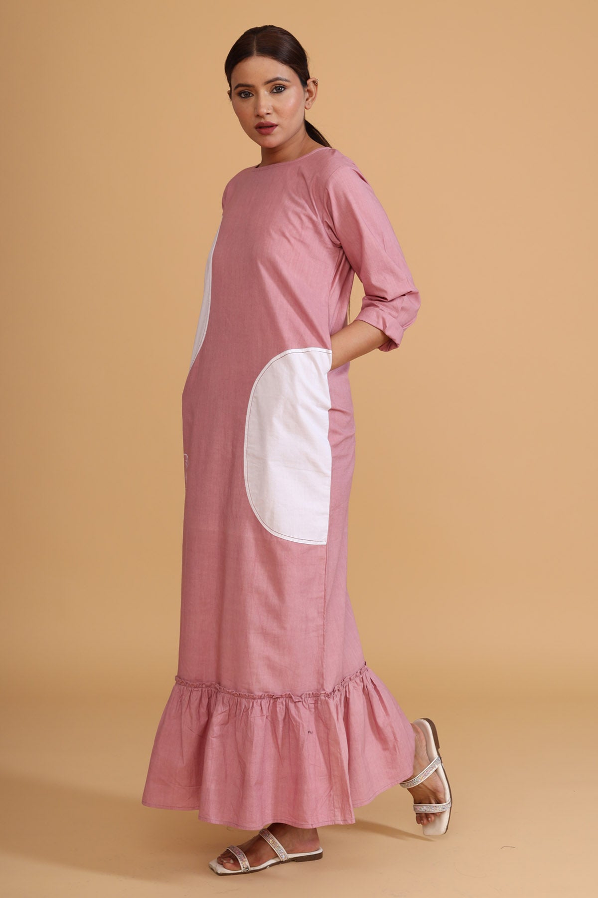 Pink Front Patch Frill Dress