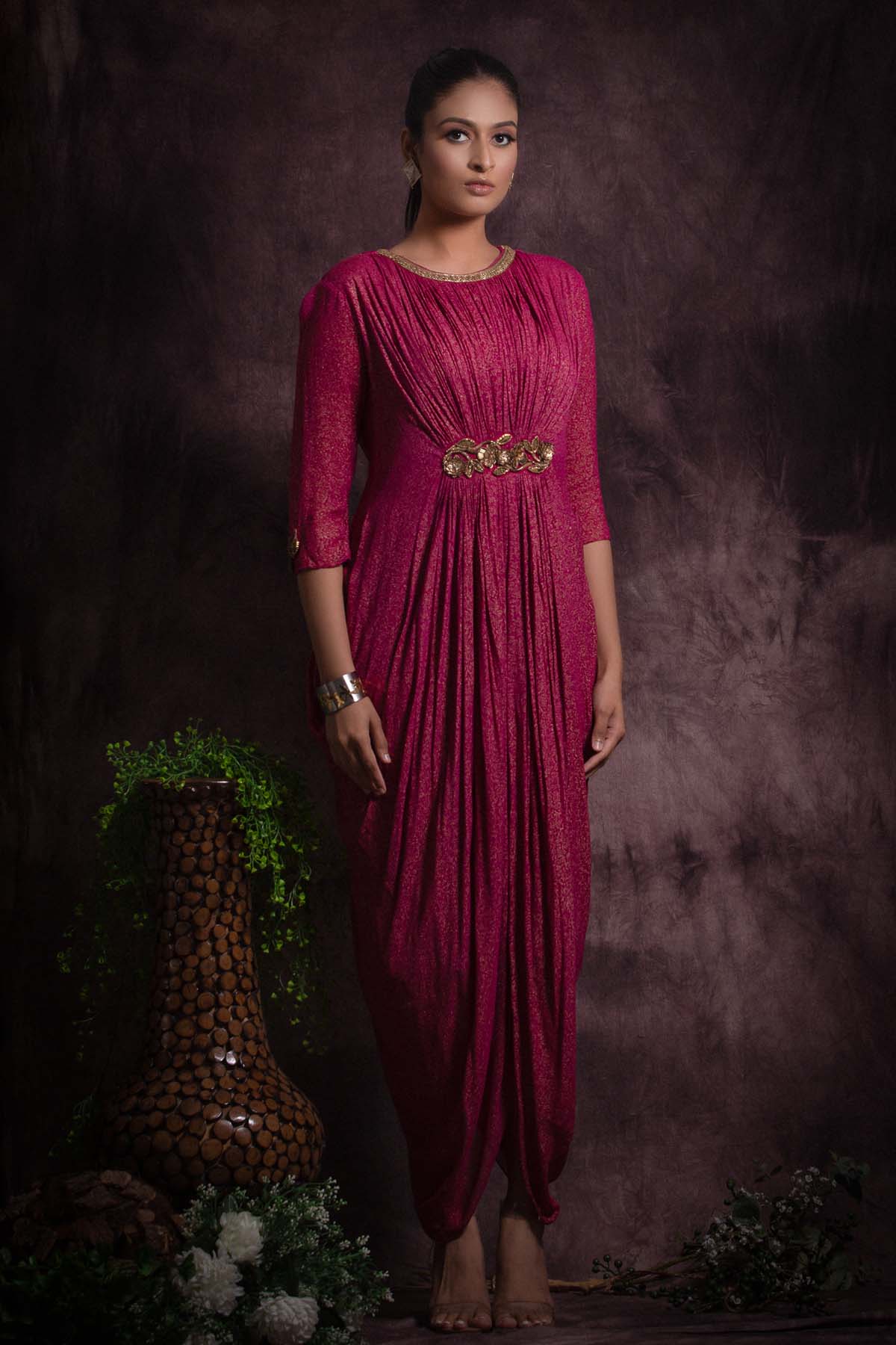 Pink Georgette Cowl Dress