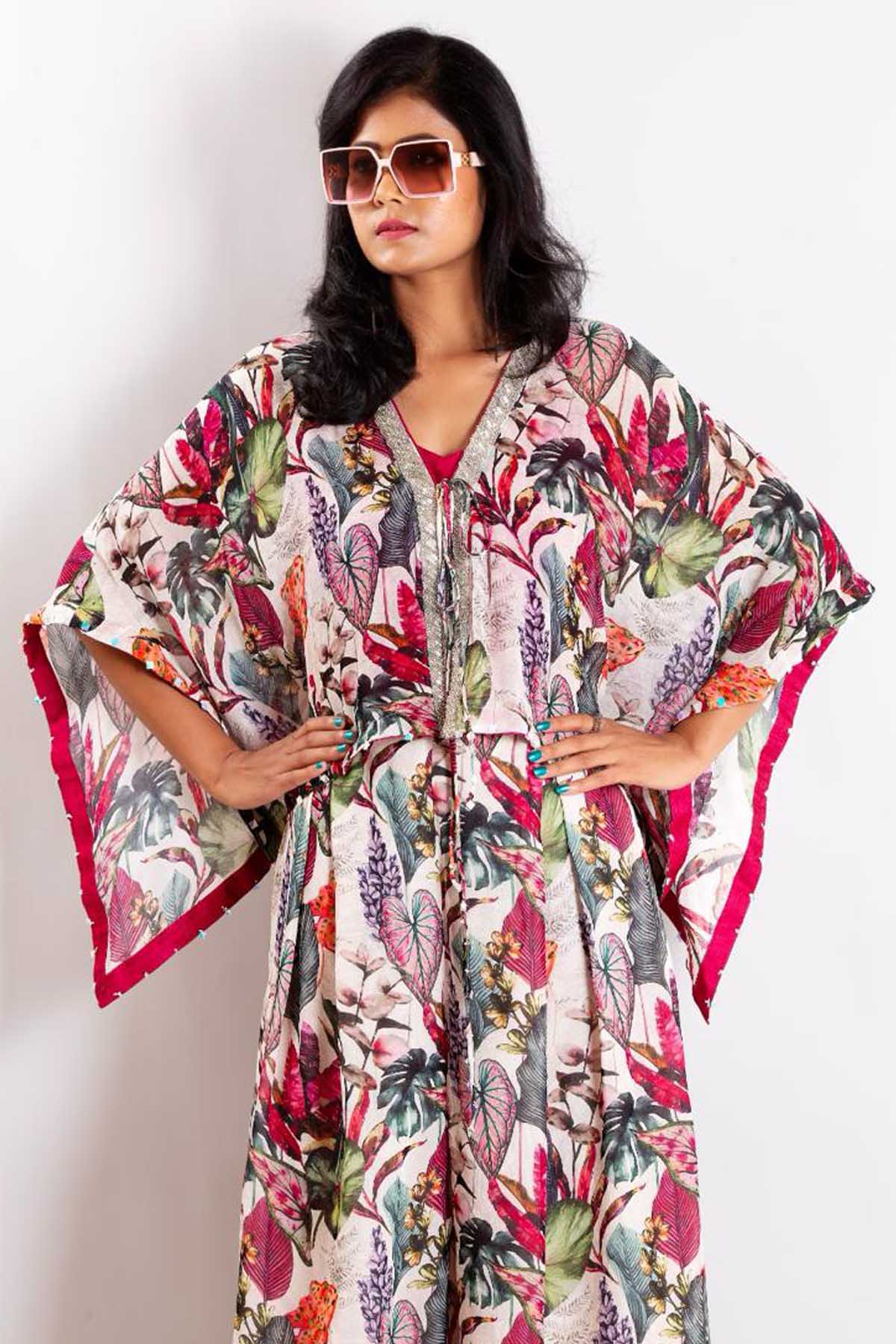 Pink Georgette Print Cape Set
