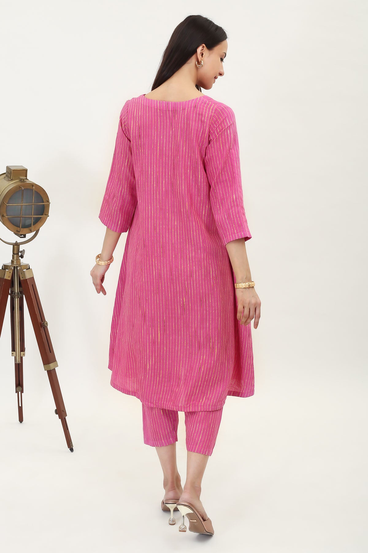 Pink Handwoven Silk Kurta Set