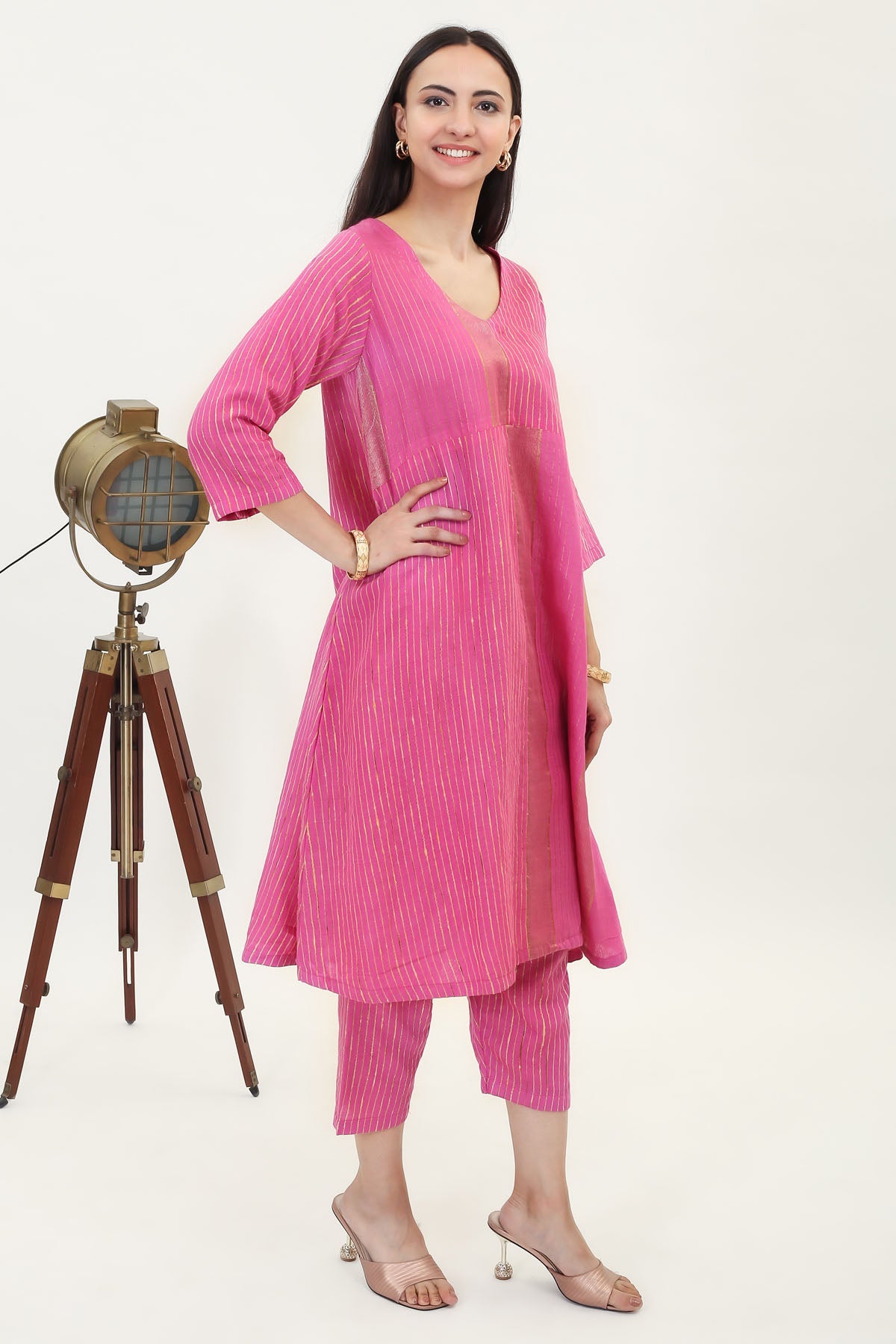Pink Handwoven Silk Kurta Set