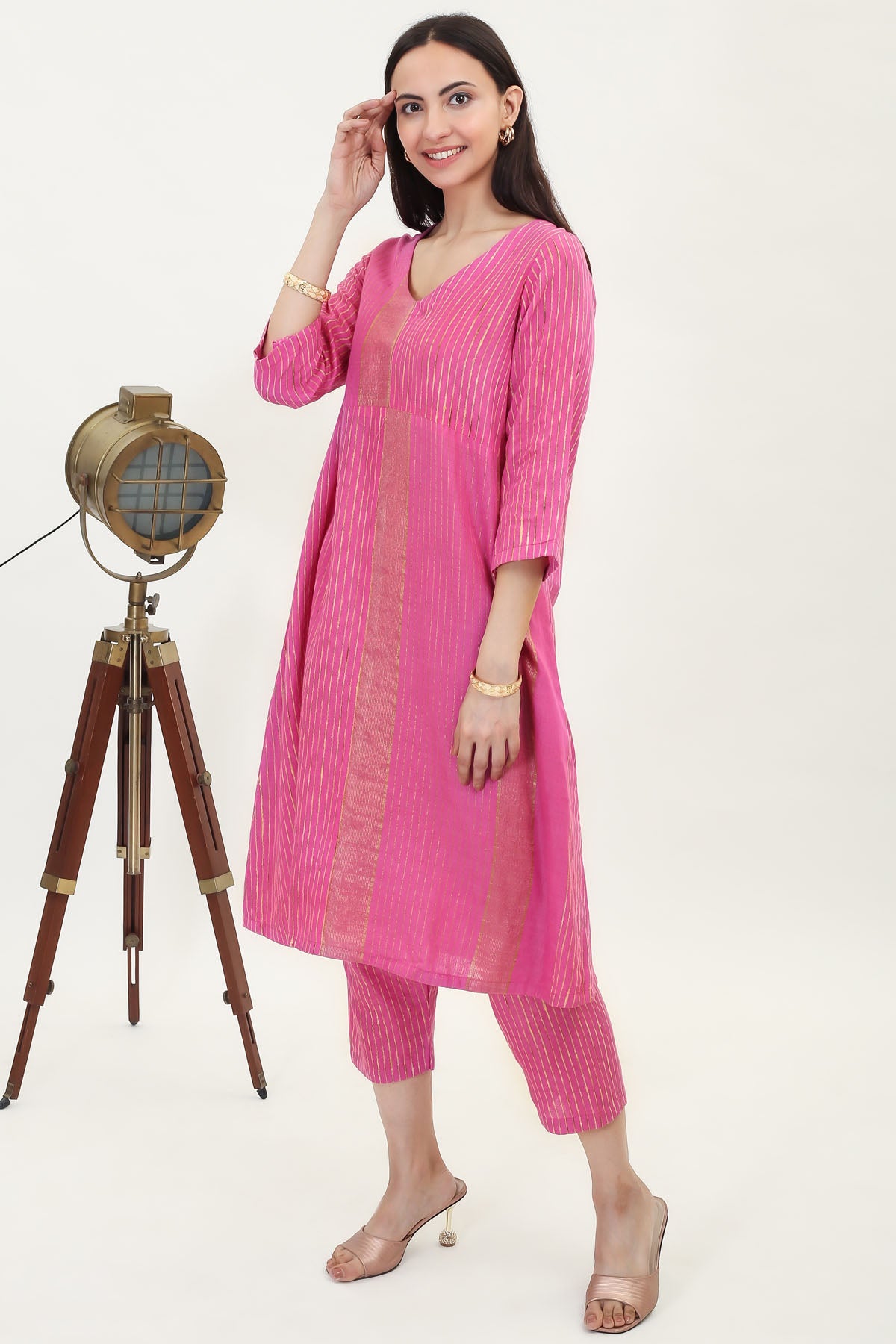 Pink Handwoven Silk Kurta Set