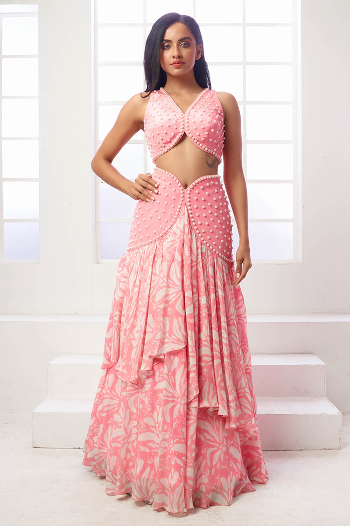 Pink Indo Western Lehenga Set