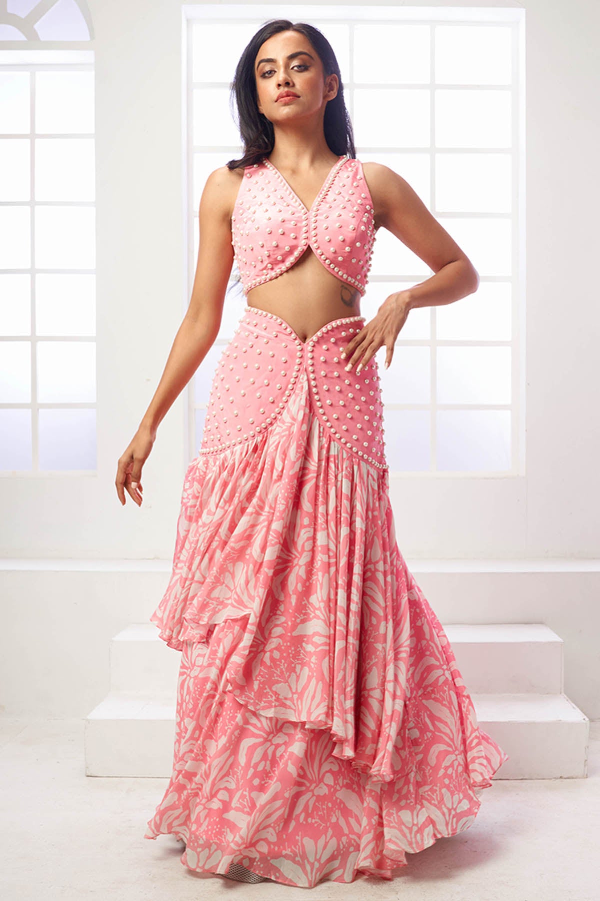 Pink Indo Western Lehenga Set